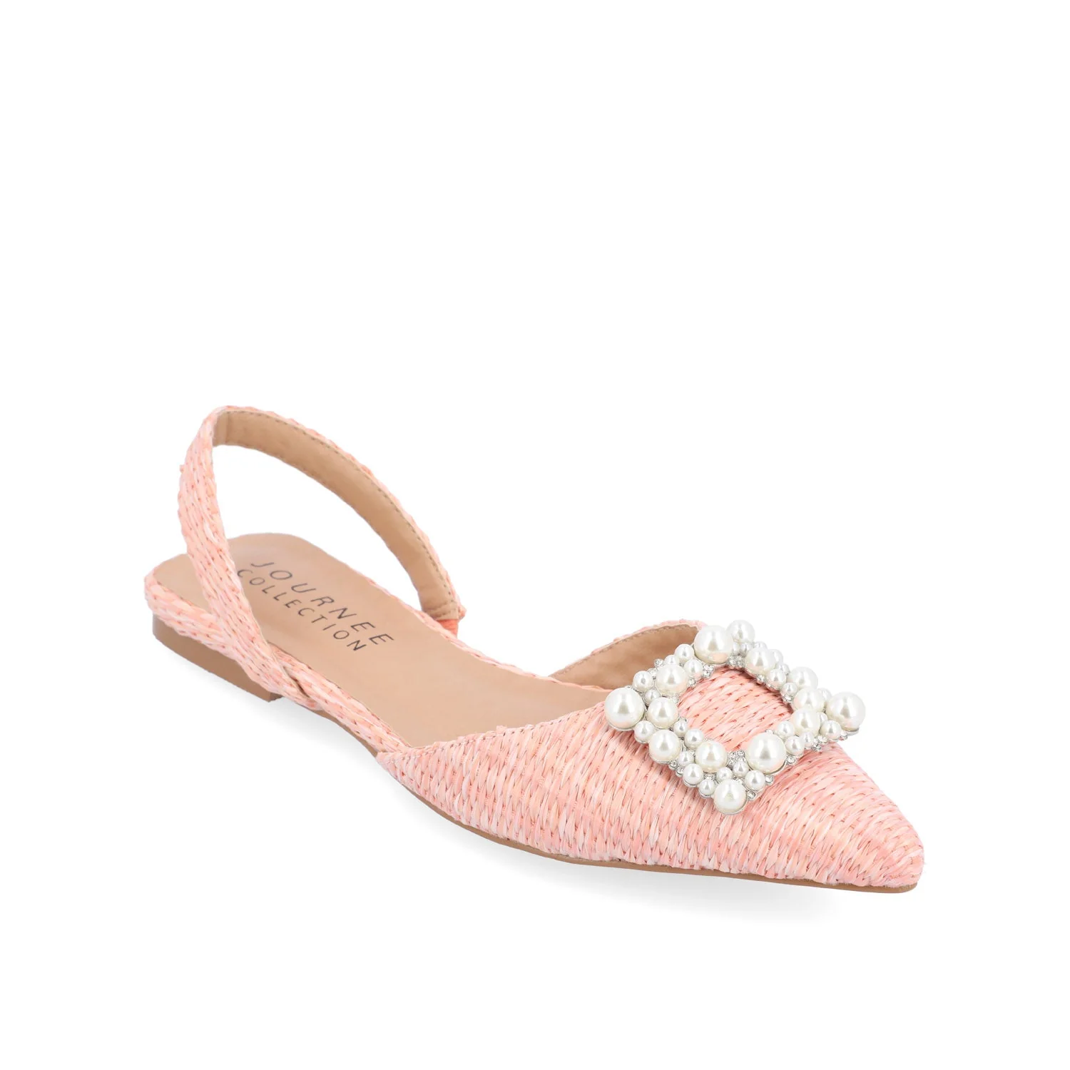 HANNAE SLINGBACK FLATS IN WIDE - Pink Faux Raffia - Image 2
