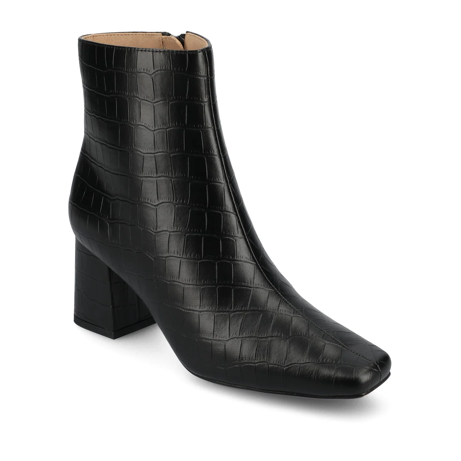 HAYLINN SQUARE TOE BOOTIES IN VEGAN LEATHER - Black Croco - Image 2