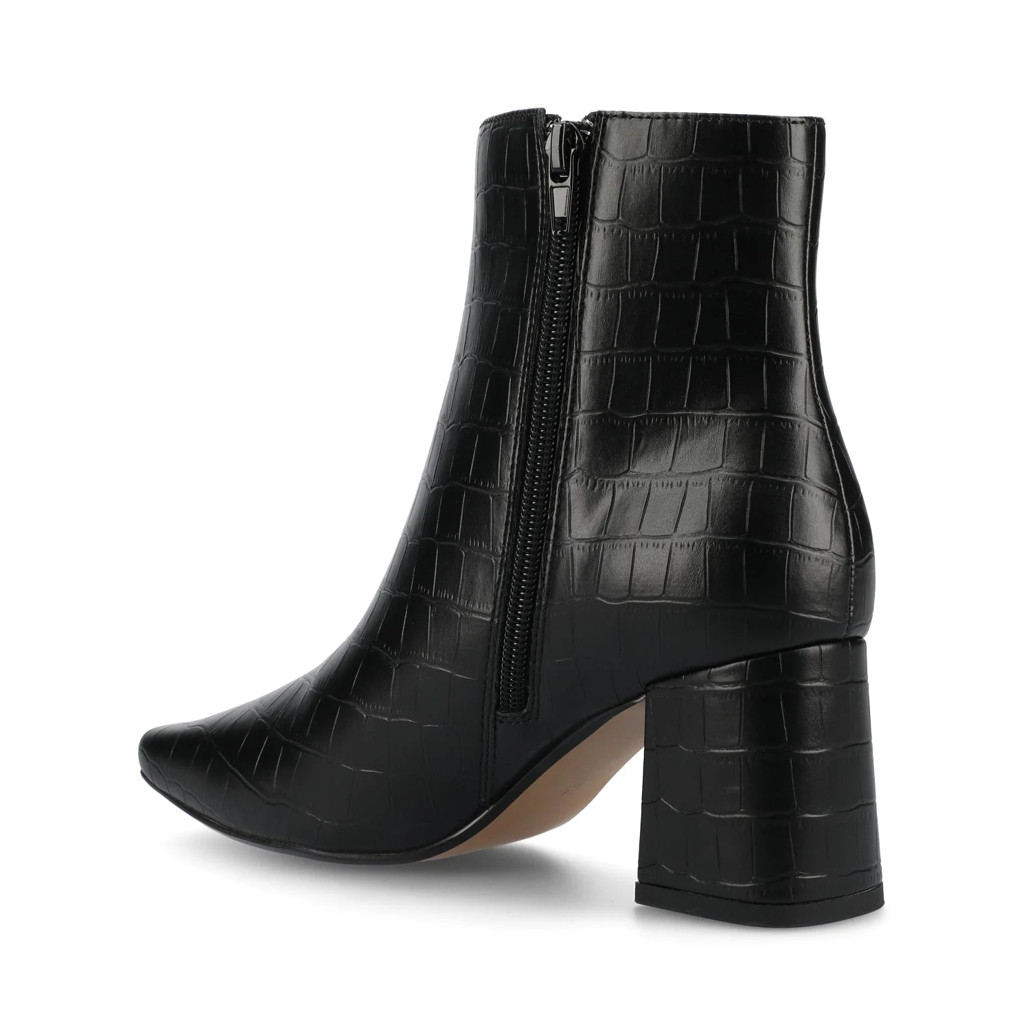 HAYLINN SQUARE TOE BOOTIES IN VEGAN LEATHER - Black Croco - Image 3