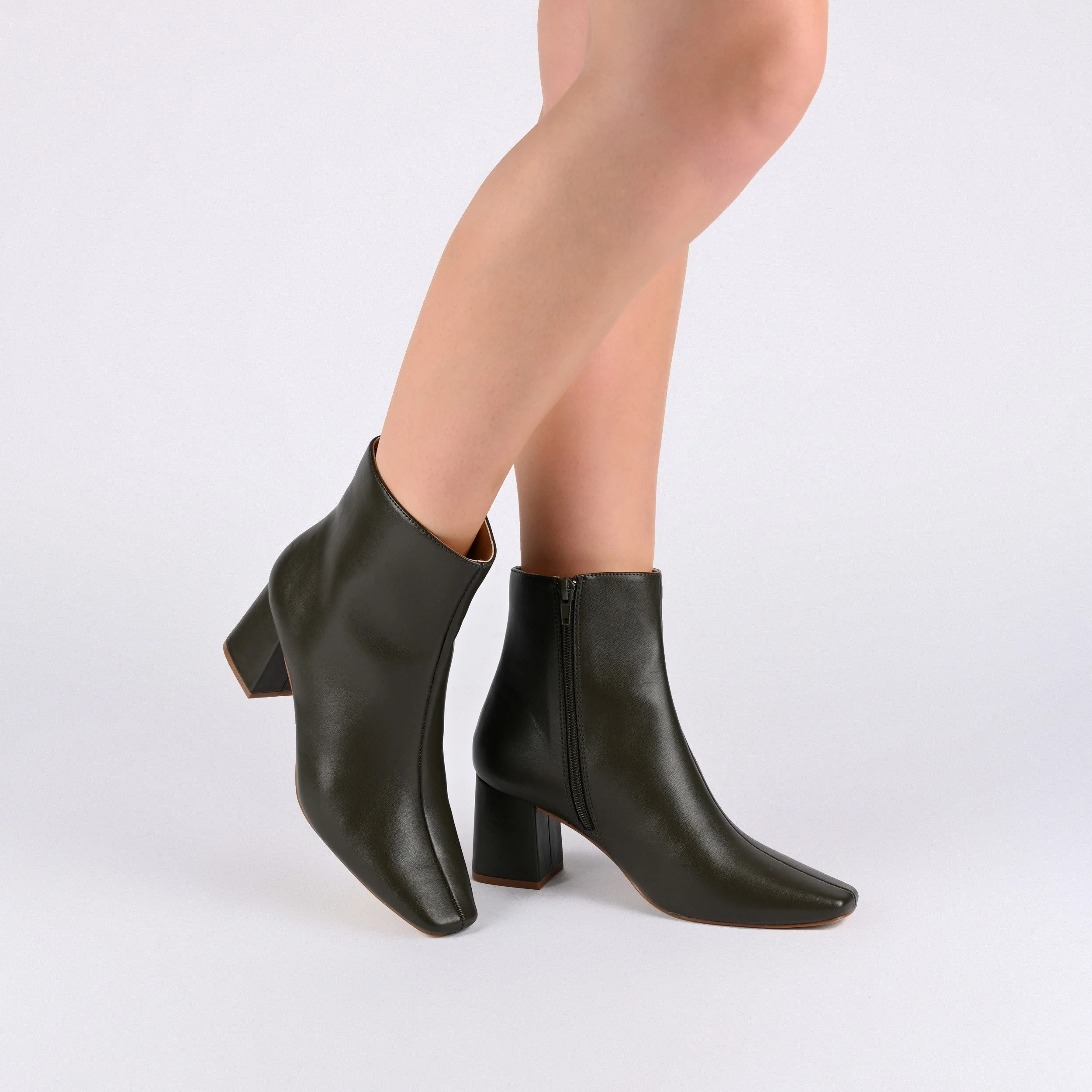 HAYLINN SQUARE TOE BOOTIES IN VEGAN LEATHER - Green PU - Image 6