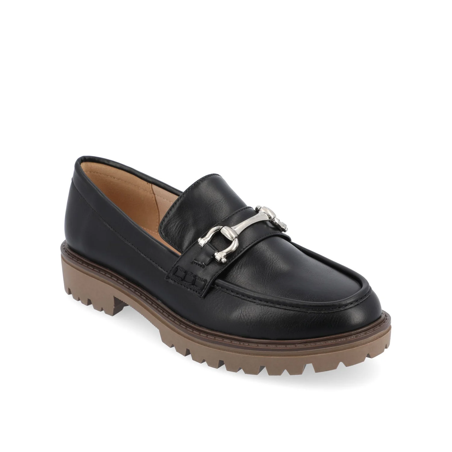 JESSAMEY HORSE BIT LOAFER FLATS IN WIDE - Black Vegan Leather - Image 2