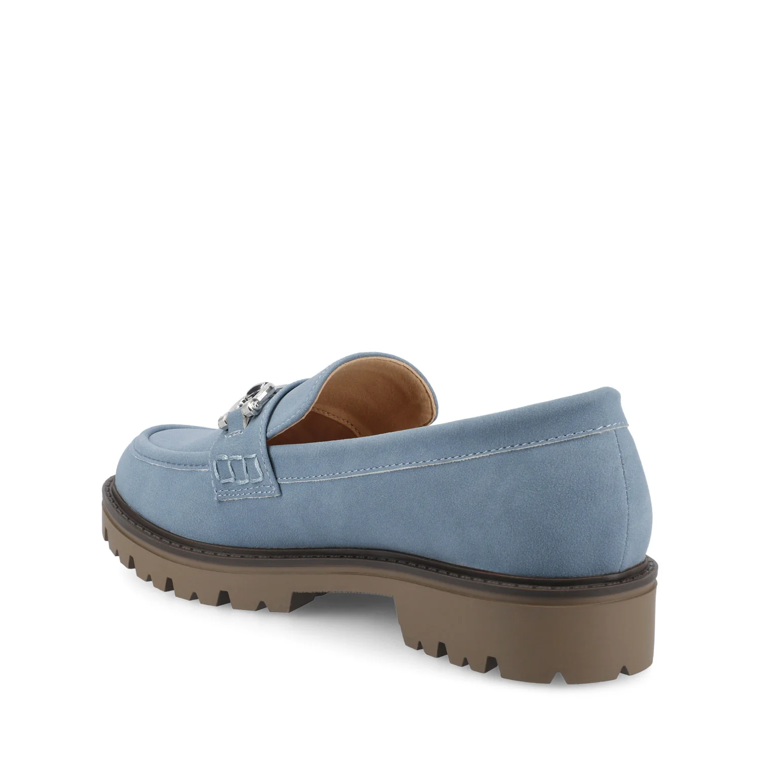 JESSAMEY HORSE BIT LOAFER FLATS - Light Blue Faux Suede - Image 3