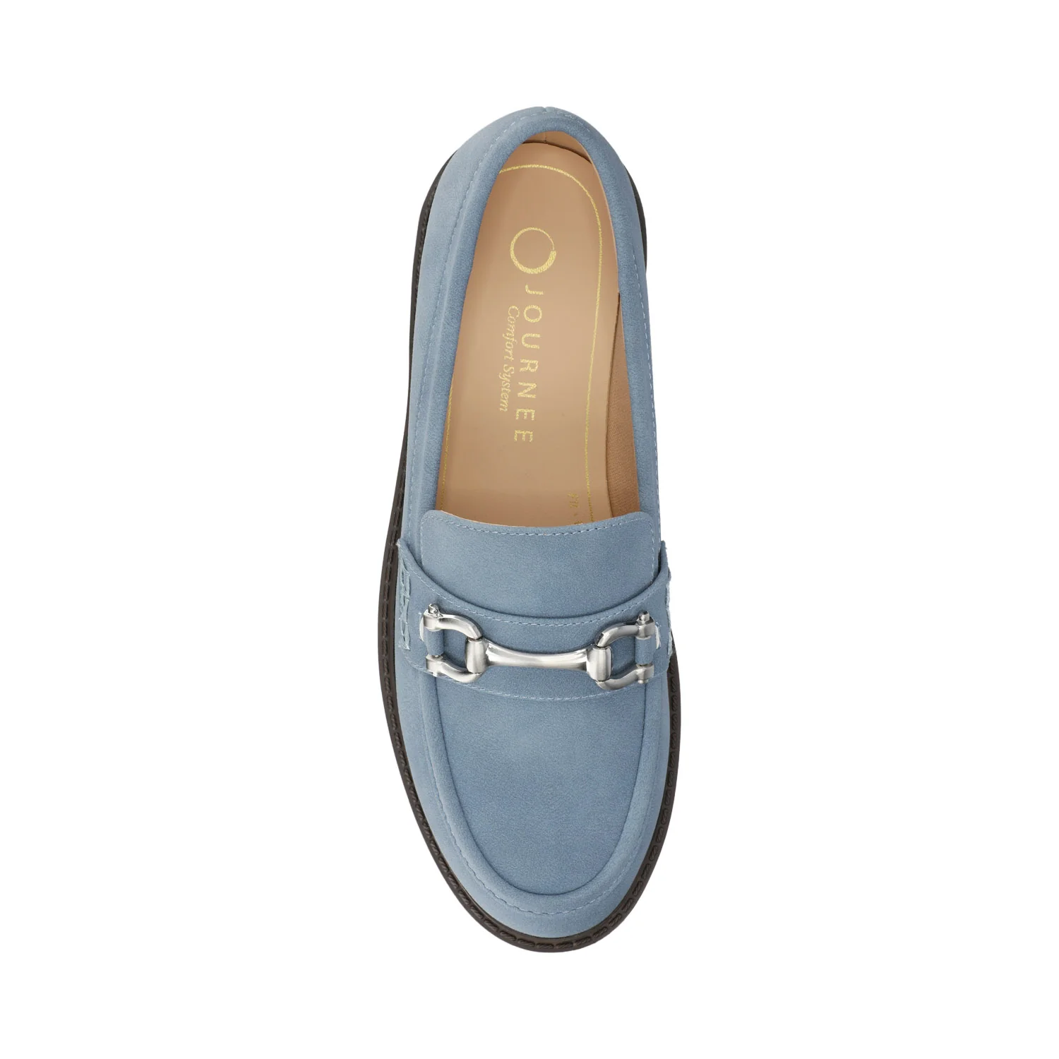 JESSAMEY HORSE BIT LOAFER FLATS - Light Blue Faux Suede - Image 4