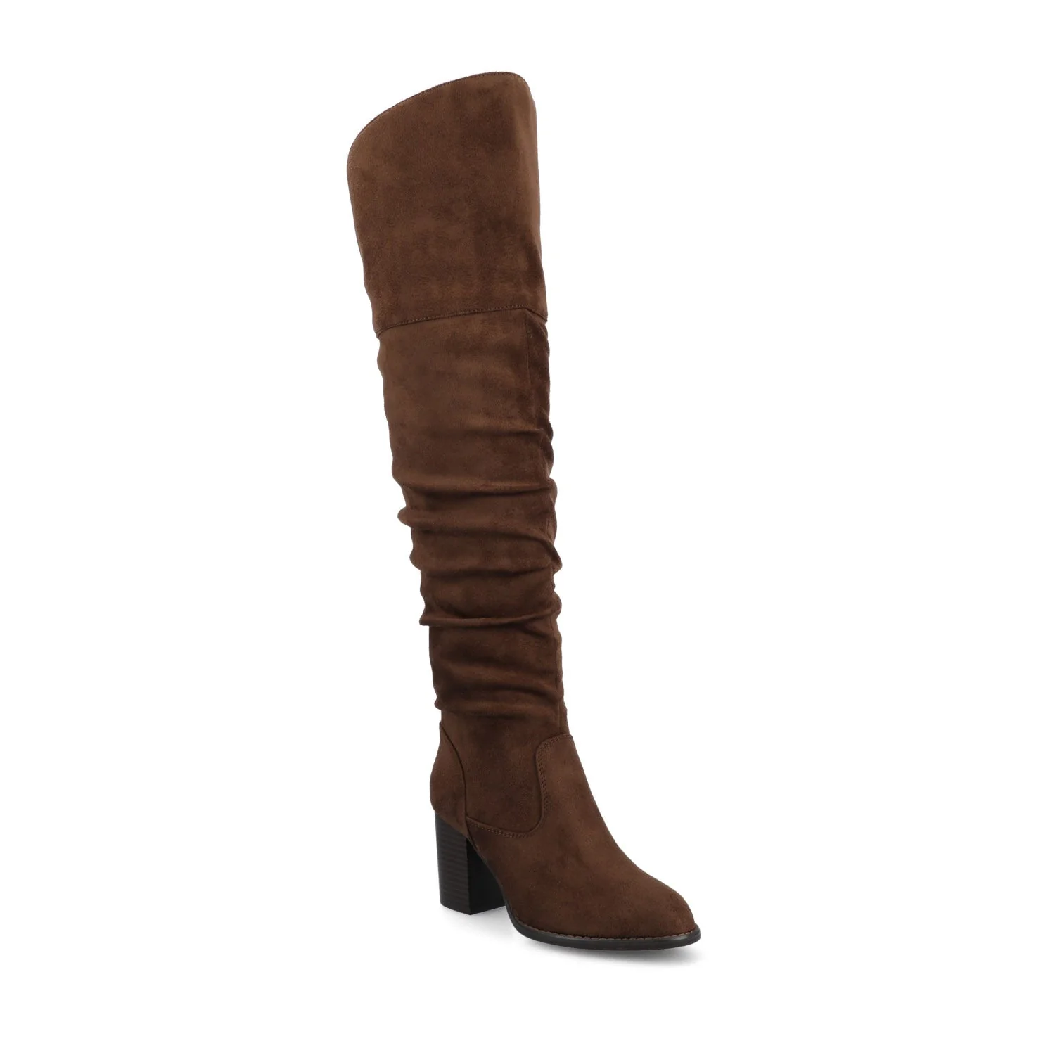KAISON THIGH HIGH BOOTS IN FAUX SUEDE - Chocolate Suede - Image 2