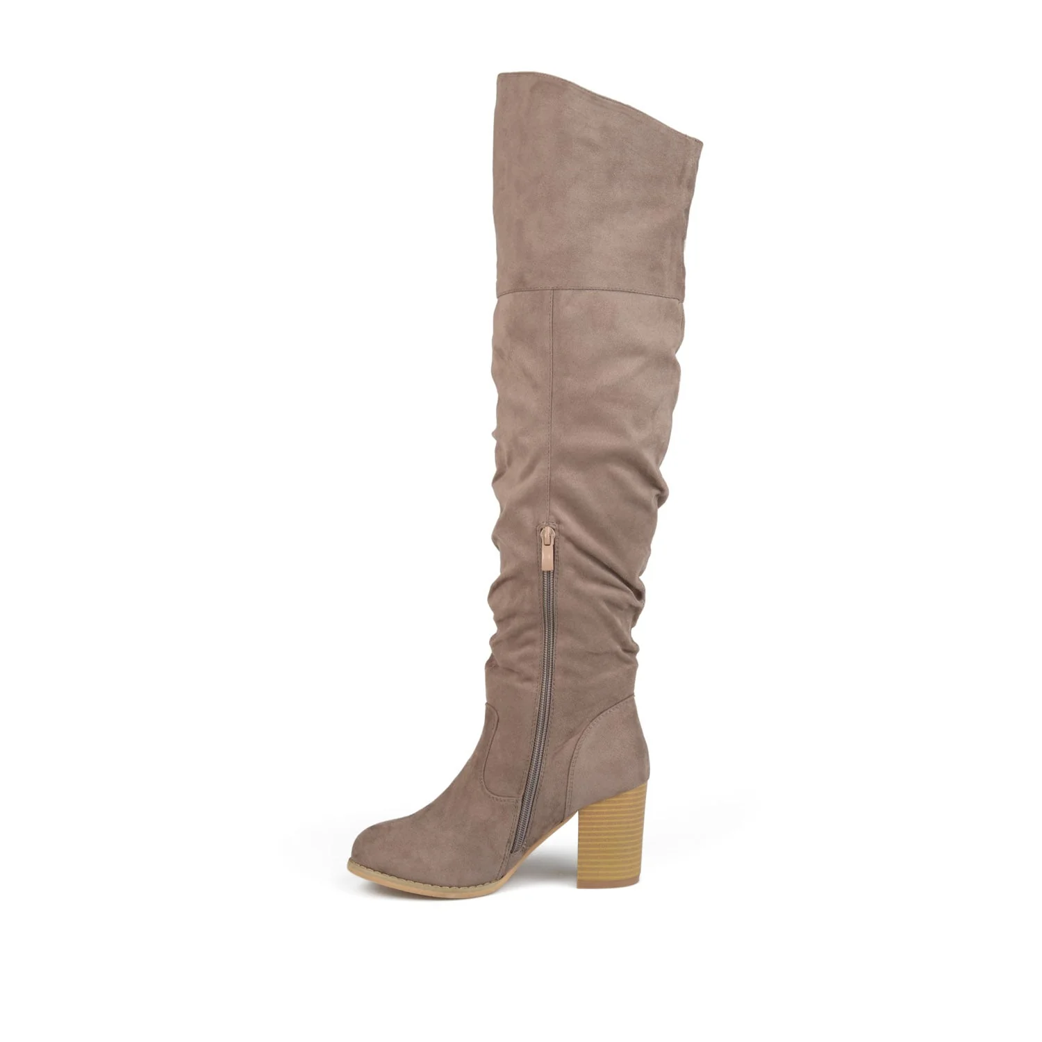 KAISON THIGH HIGH BOOTS IN FAUX SUEDE - Taupe Suede - Image 3