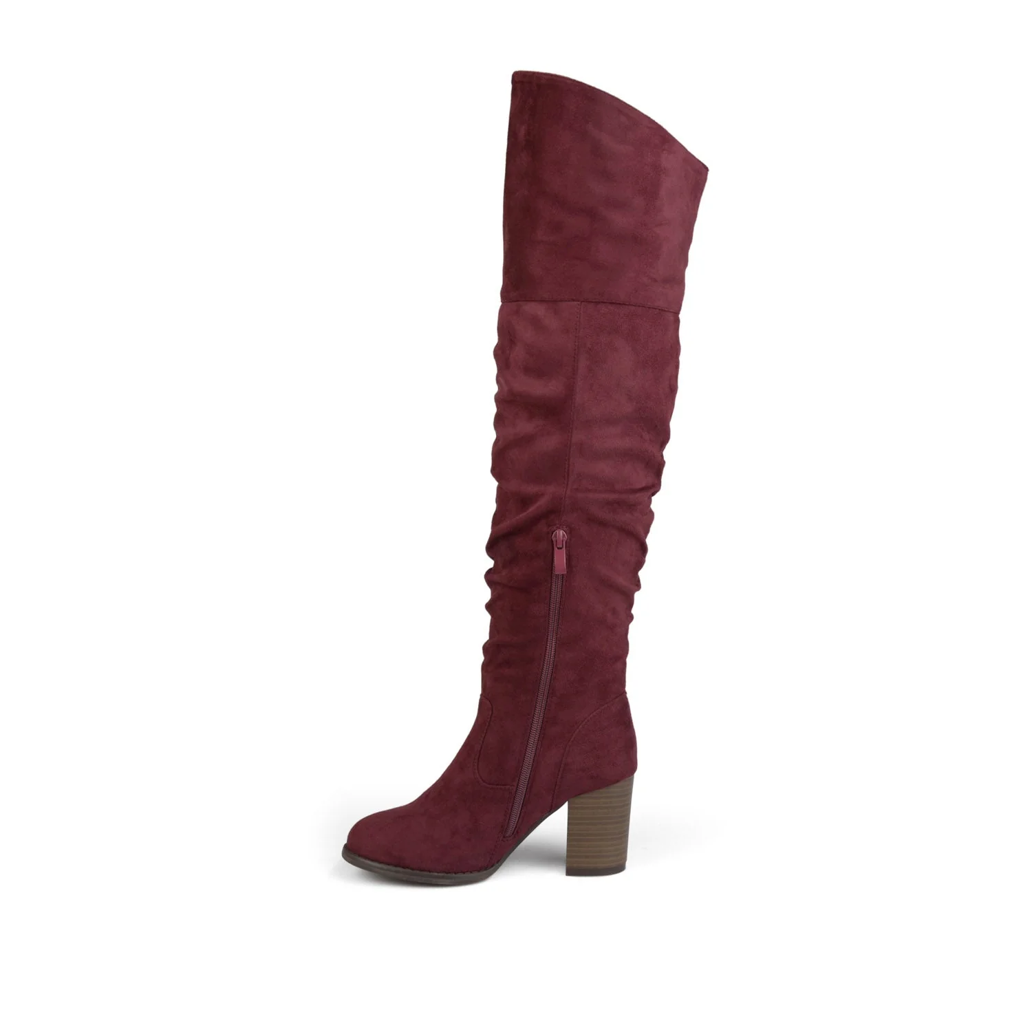 KAISON THIGH HIGH BOOTS IN WIDE CALF - Wine Faux Suede - Image 4