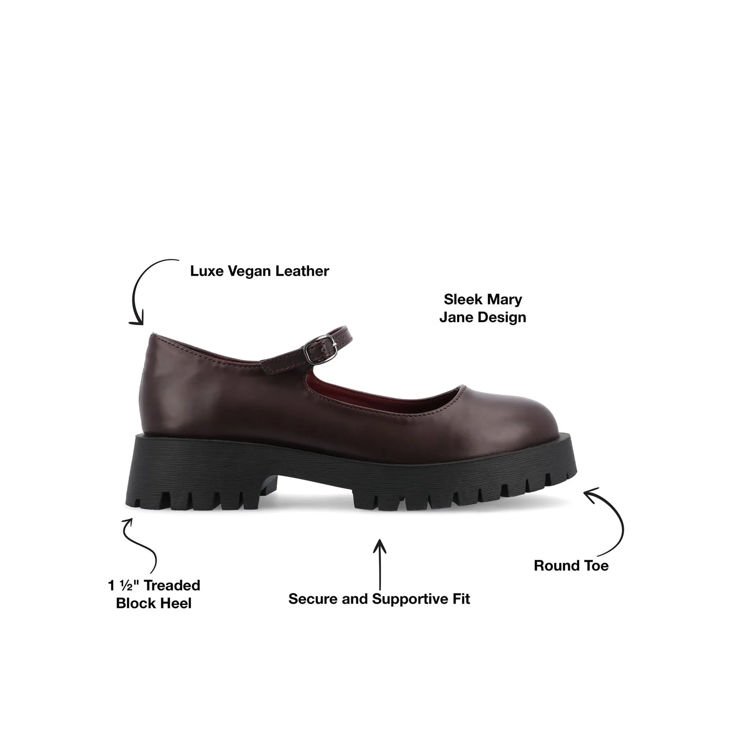 KAMIE LUG SOLE MARY JANE FLATS IN WIDE - Wine PU - Image 9
