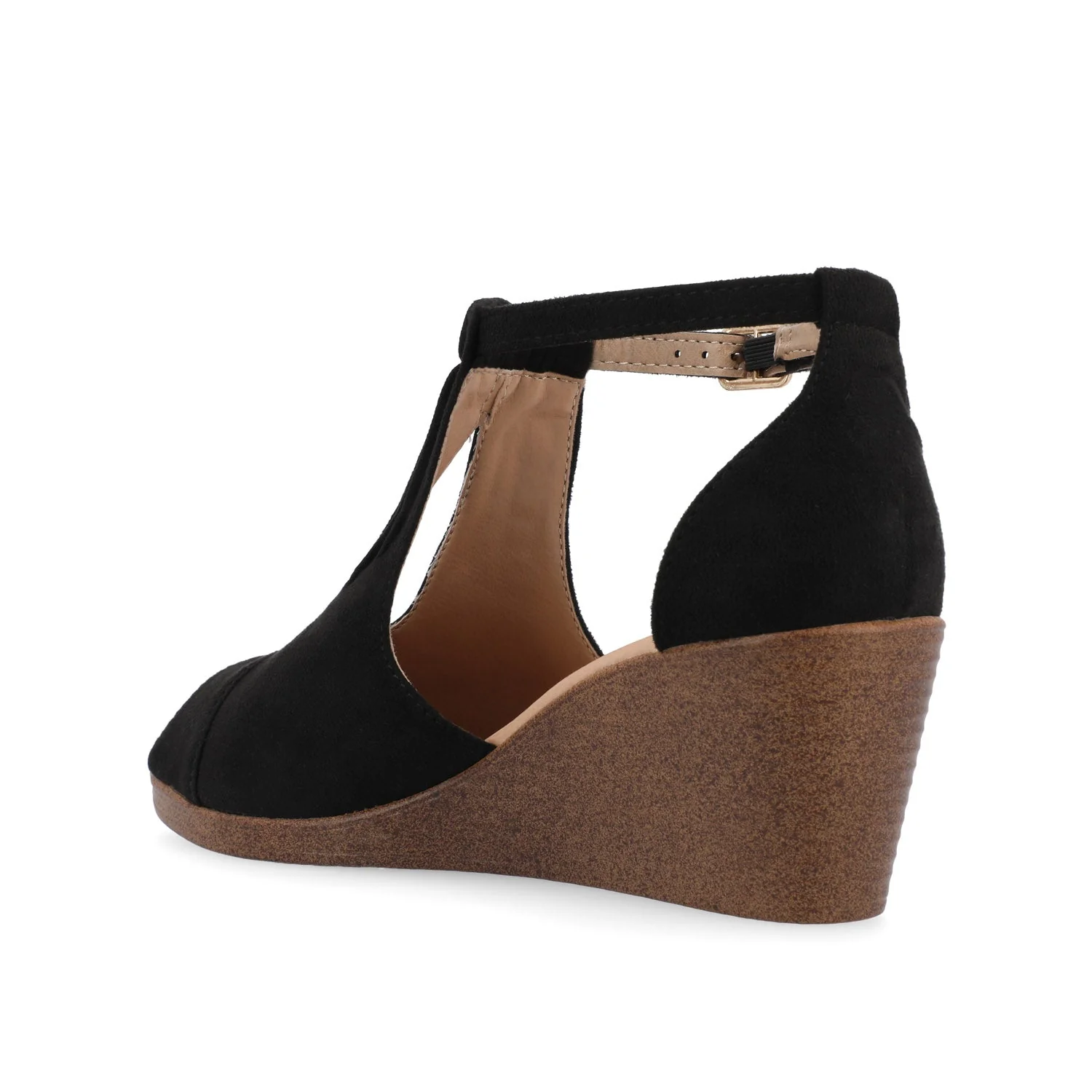 KEDZIE WEDGE HEELED SANDALS IN FAUX SUEDE - Black Faux Suede - Image 4