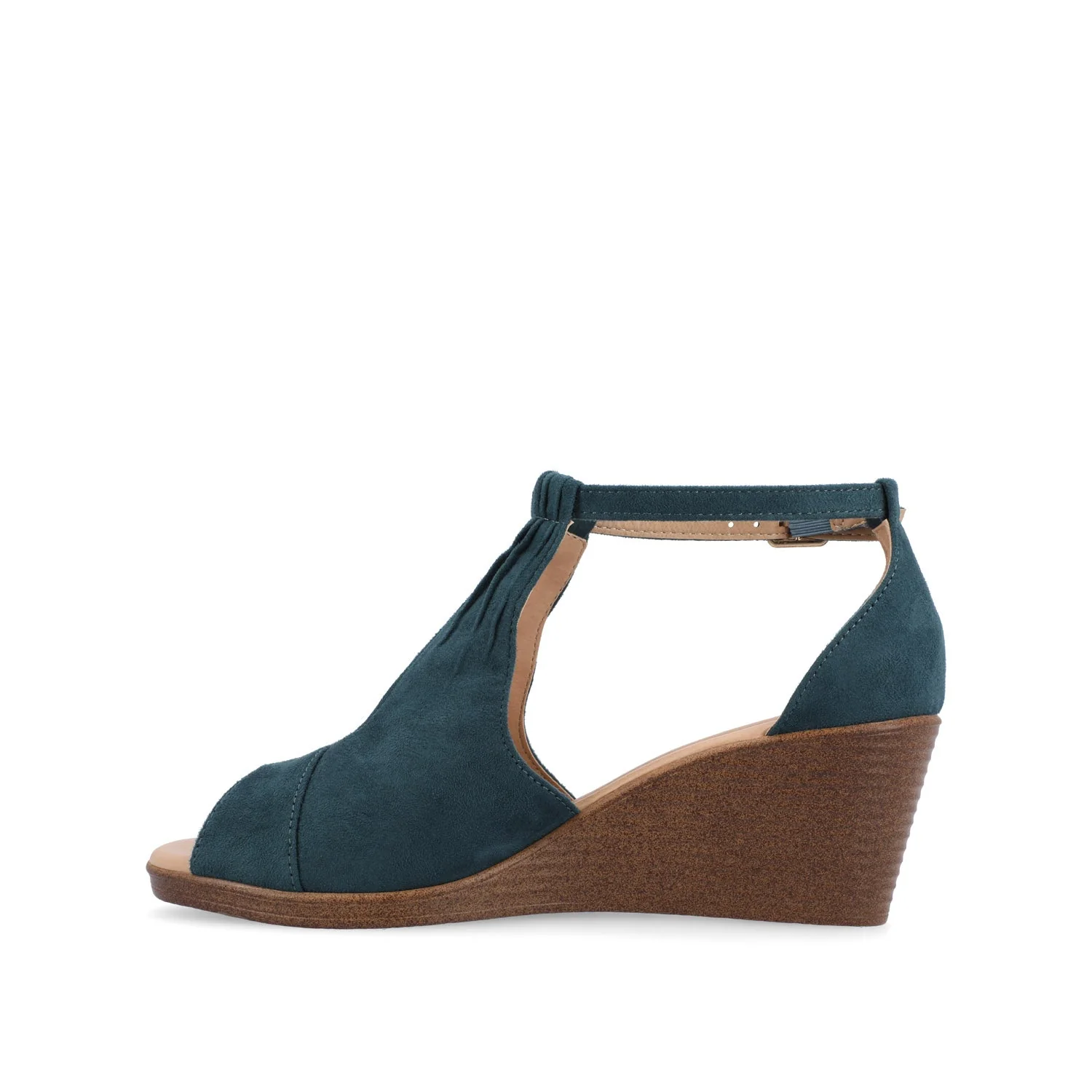 KEDZIE WEDGE HEELED SANDALS IN FAUX SUEDE - Blue Faux Suede - Image 3