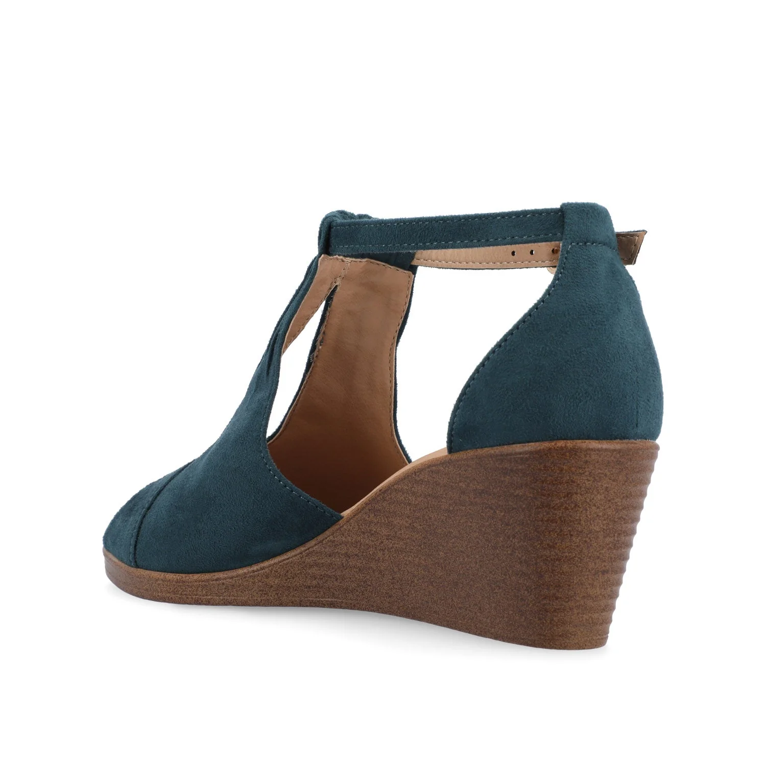 KEDZIE WEDGE HEELED SANDALS IN FAUX SUEDE - Blue Faux Suede - Image 4