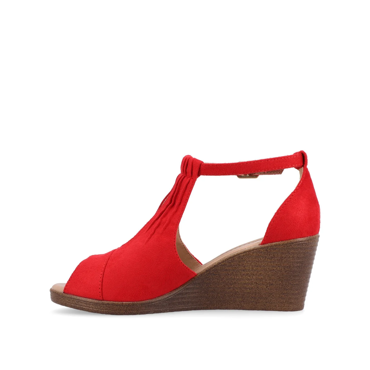 KEDZIE WEDGE HEELED SANDALS IN FAUX SUEDE - Red Faux Suede - Image 3