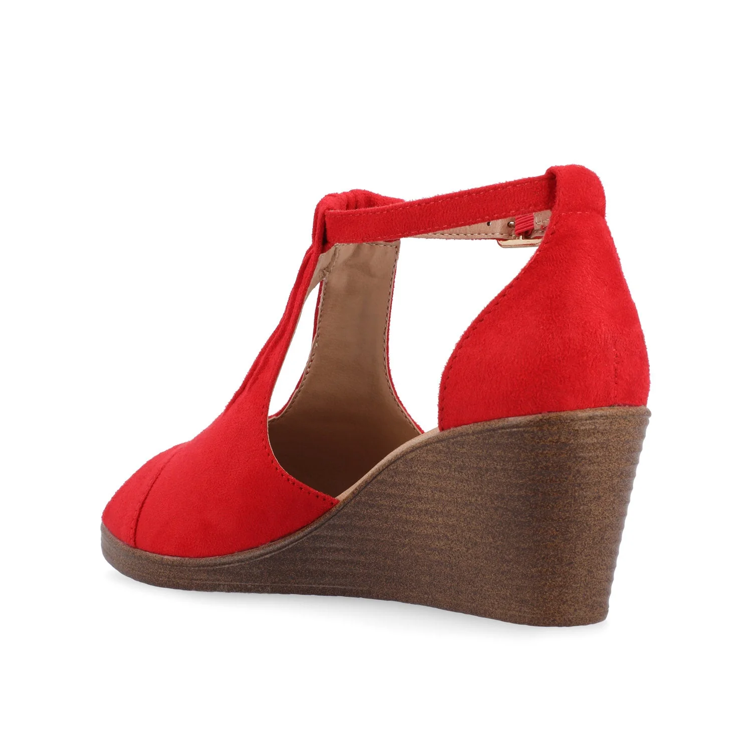 KEDZIE WEDGE HEELED SANDALS IN FAUX SUEDE - Red Faux Suede - Image 4