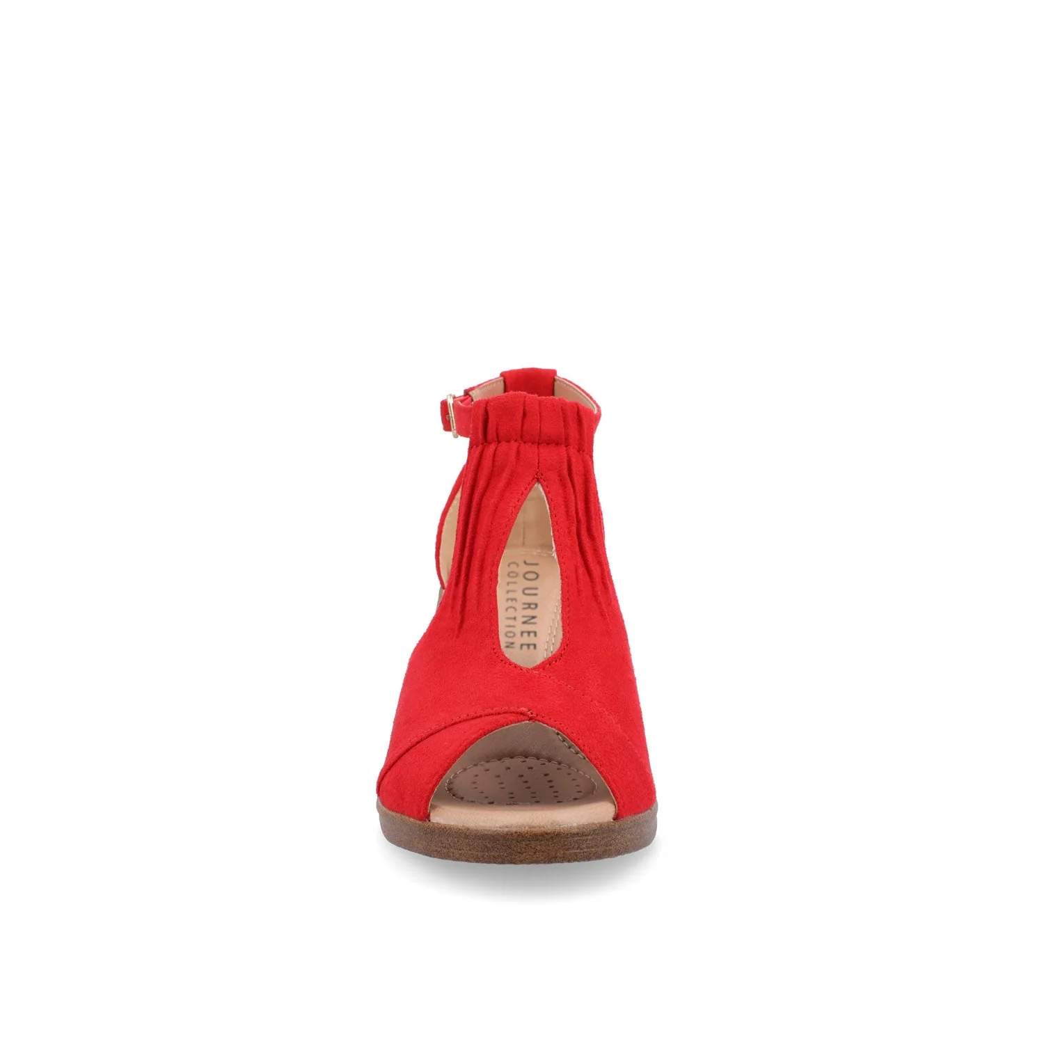 KEDZIE WEDGE HEELED SANDALS IN FAUX SUEDE - Red Faux Suede - Image 5