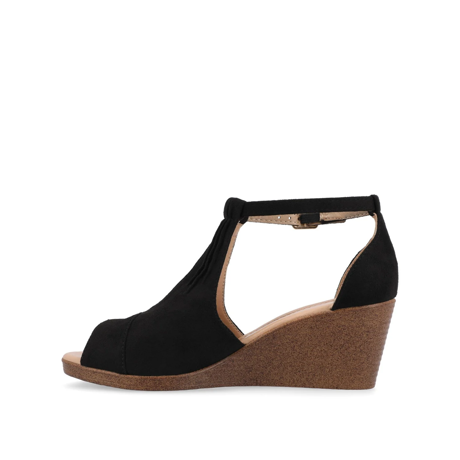 KEDZIE WEDGE HEELED SANDALS IN WIDE - Black Faux Suede - Image 4