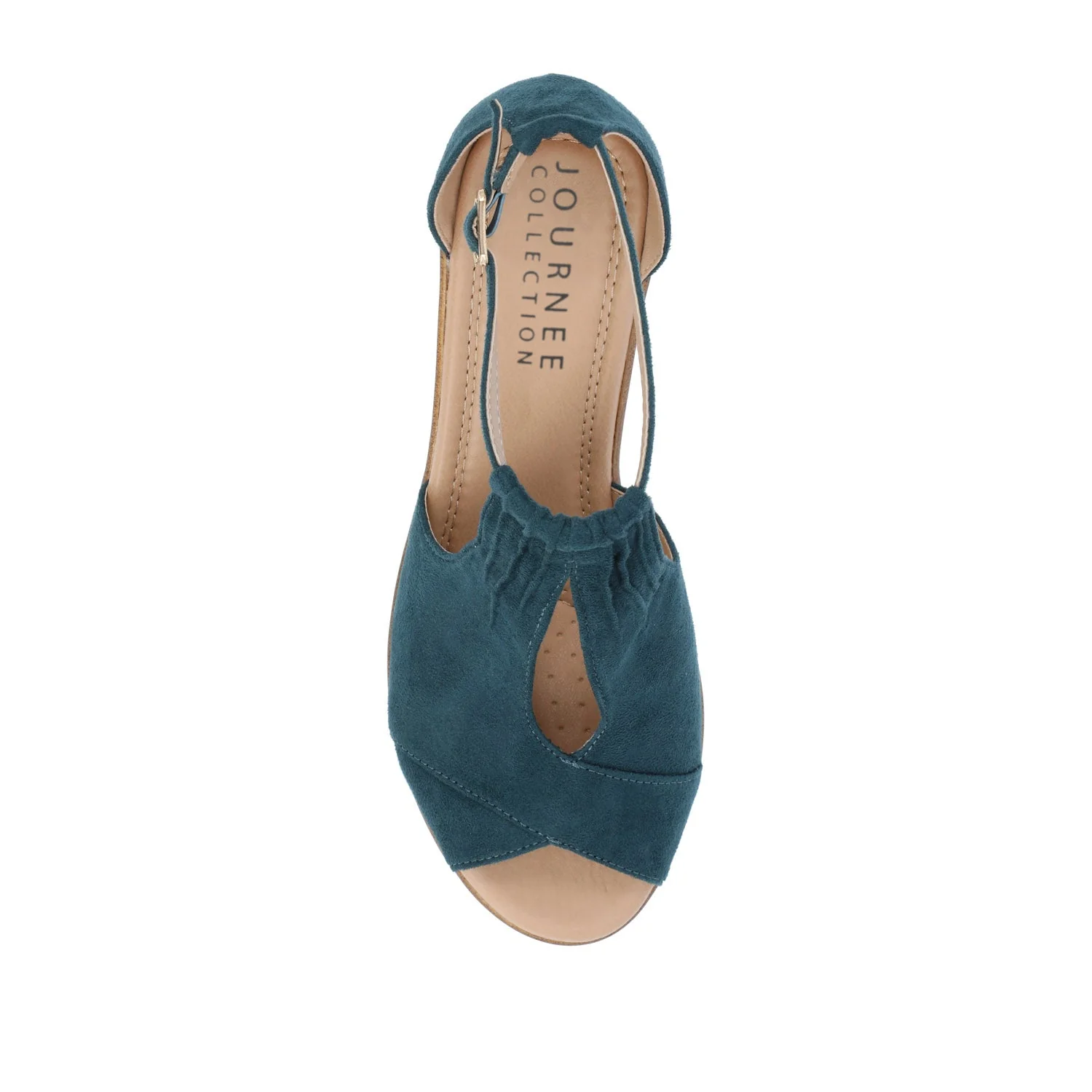 KEDZIE WEDGE HEELED SANDALS IN WIDE - Blue Faux Suede - Image 6