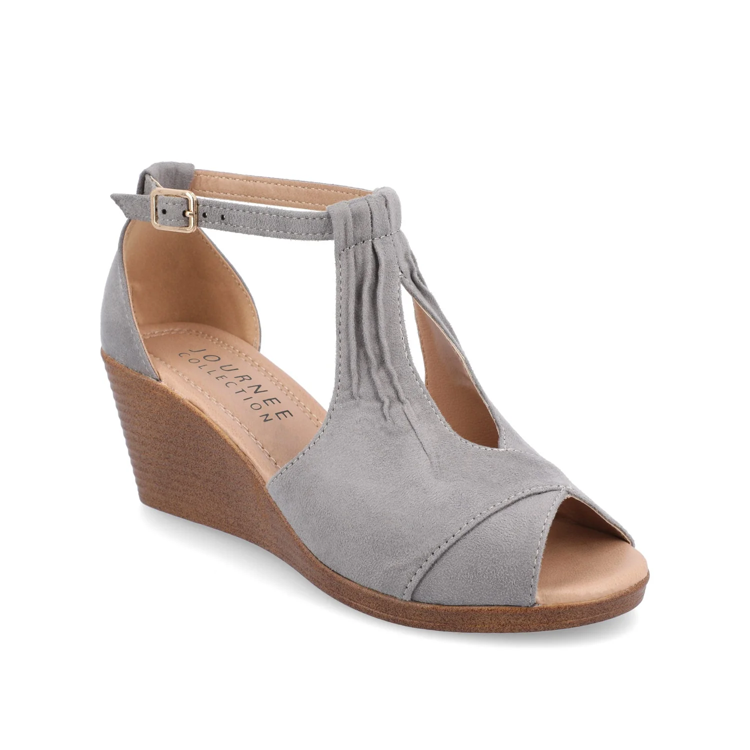 KEDZIE WEDGE HEELED SANDALS IN WIDE - Grey Faux Suede - Image 2