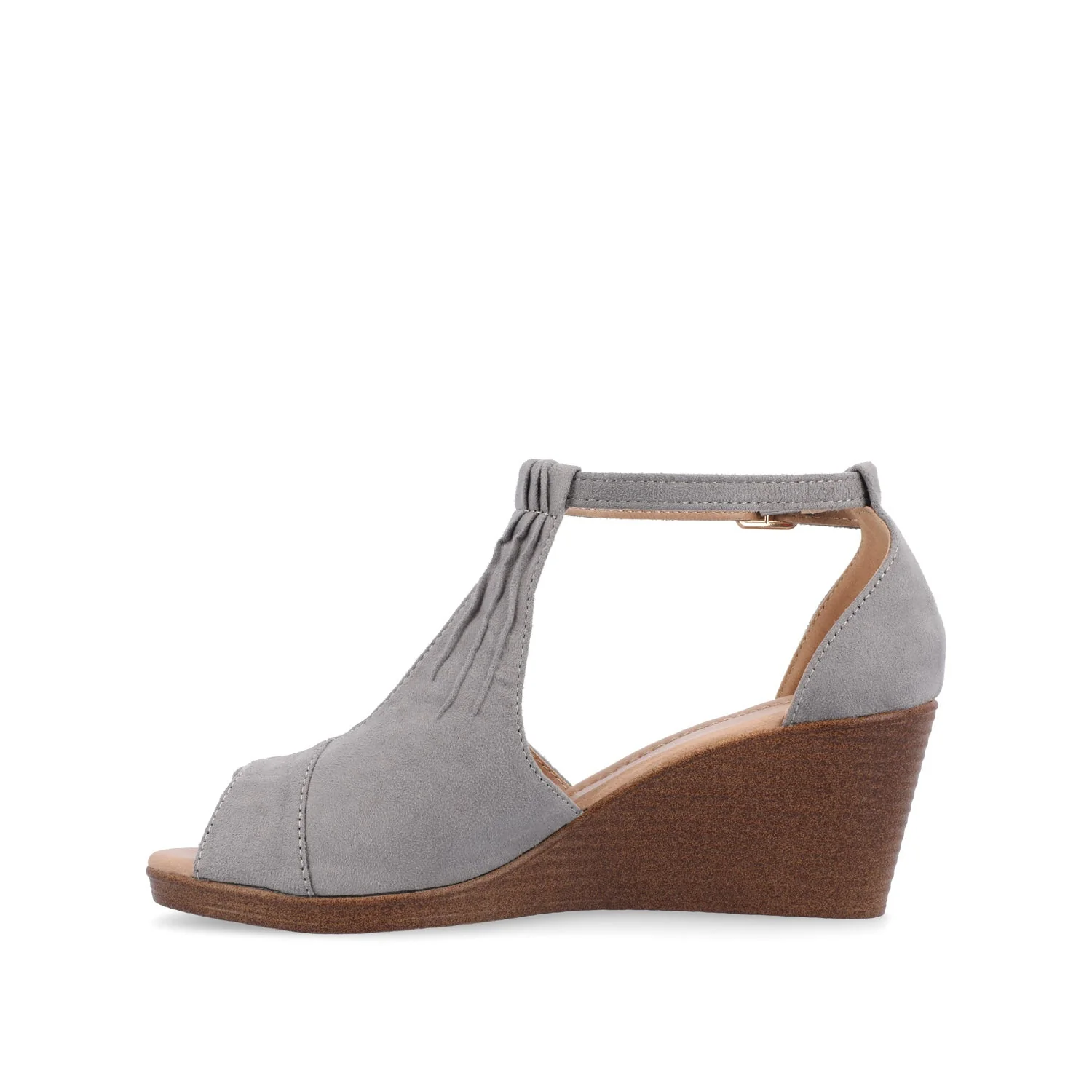 KEDZIE WEDGE HEELED SANDALS IN WIDE - Grey Faux Suede - Image 3