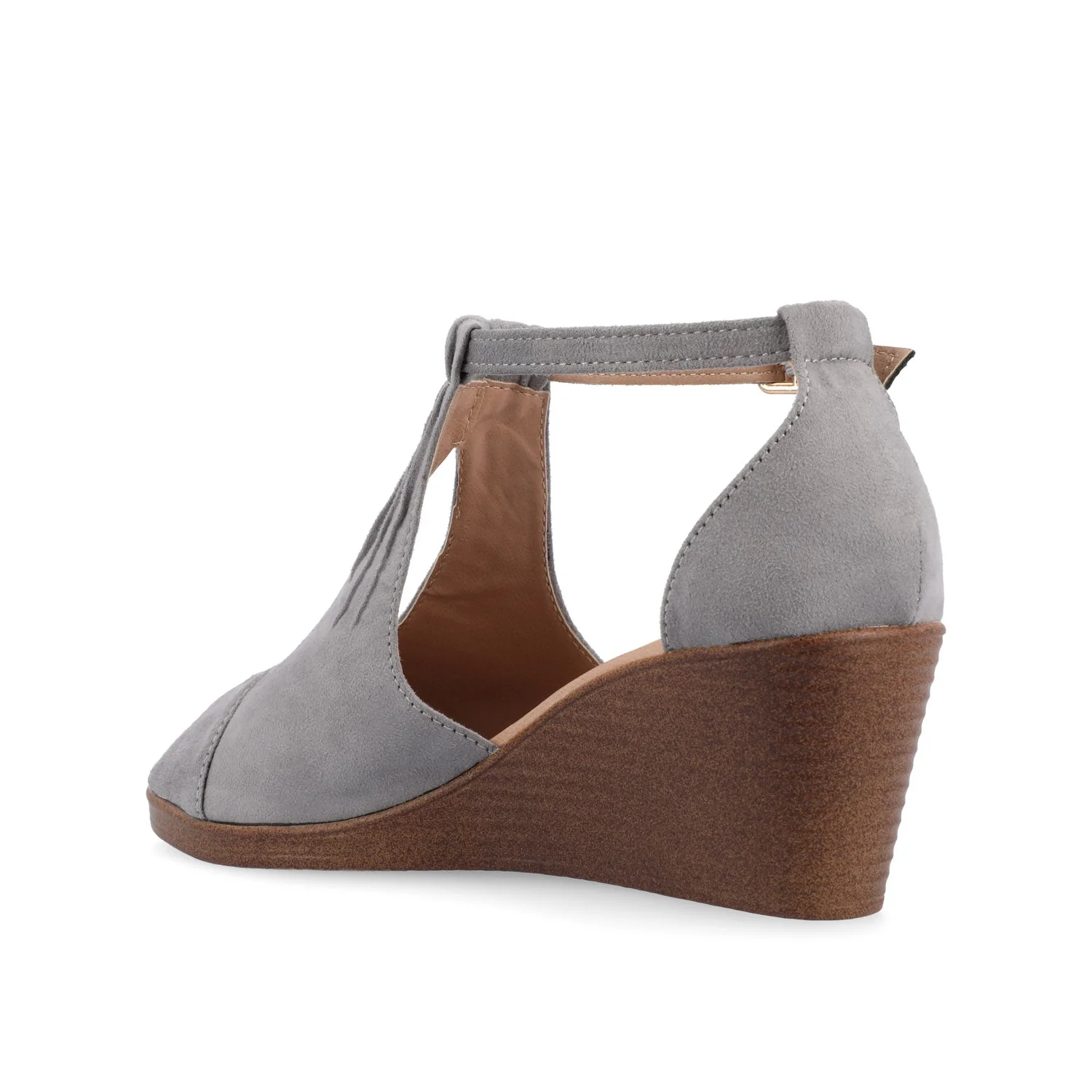 KEDZIE WEDGE HEELED SANDALS IN WIDE - Grey Faux Suede - Image 4