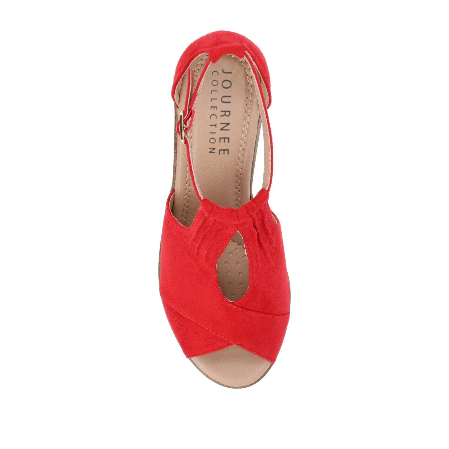 KEDZIE WEDGE HEELED SANDALS IN WIDE - Red Faux Suede - Image 6