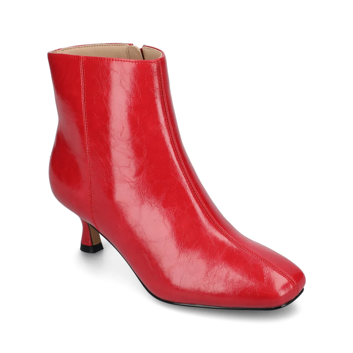 KELSSA POINTED TOE BOOTIES IN VEGAN LEATHER - Red Patent - Image 2