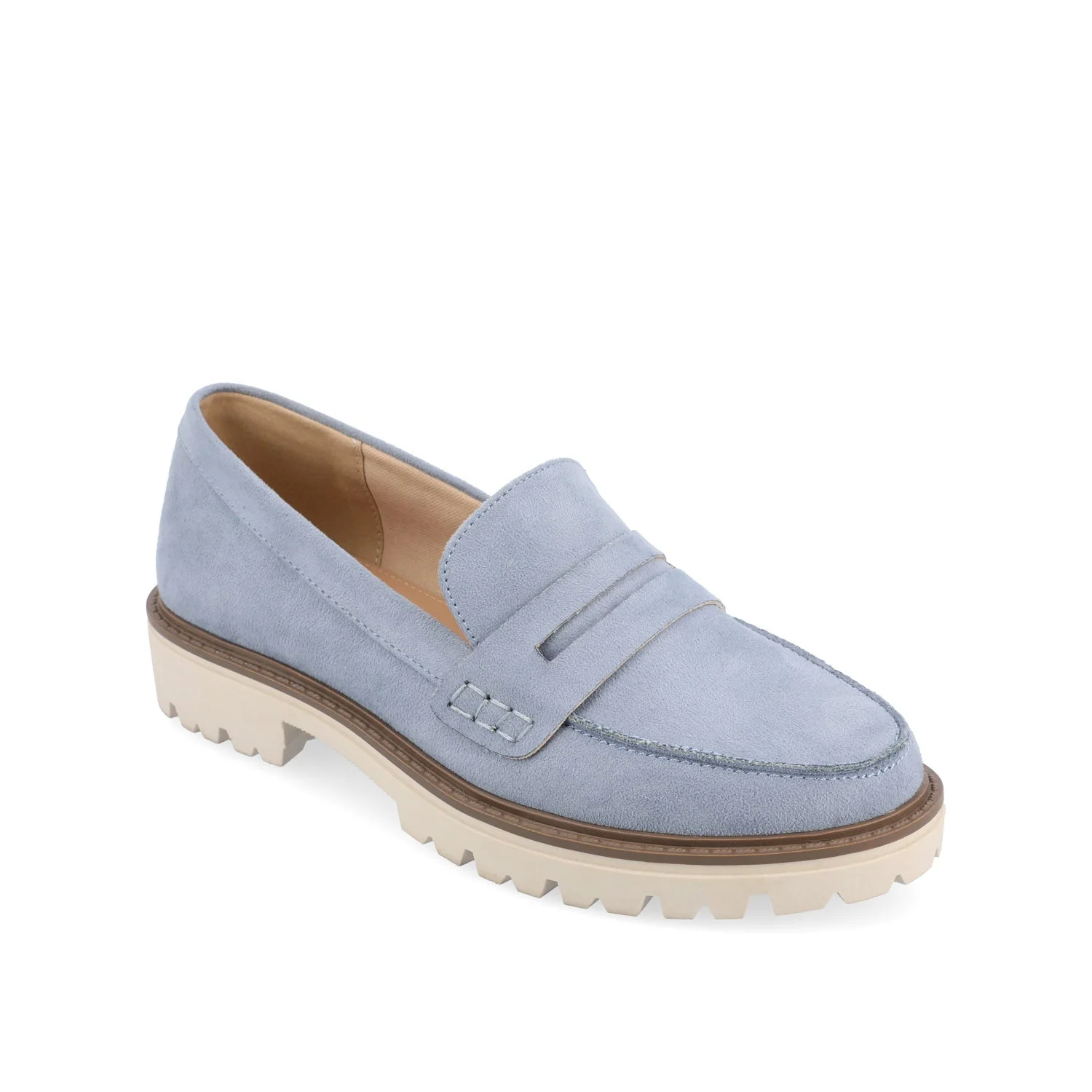 KENLY FAUX SUEDE LOAFER FLATS IN WIDE - Light Blue Faux Suede - Image 3
