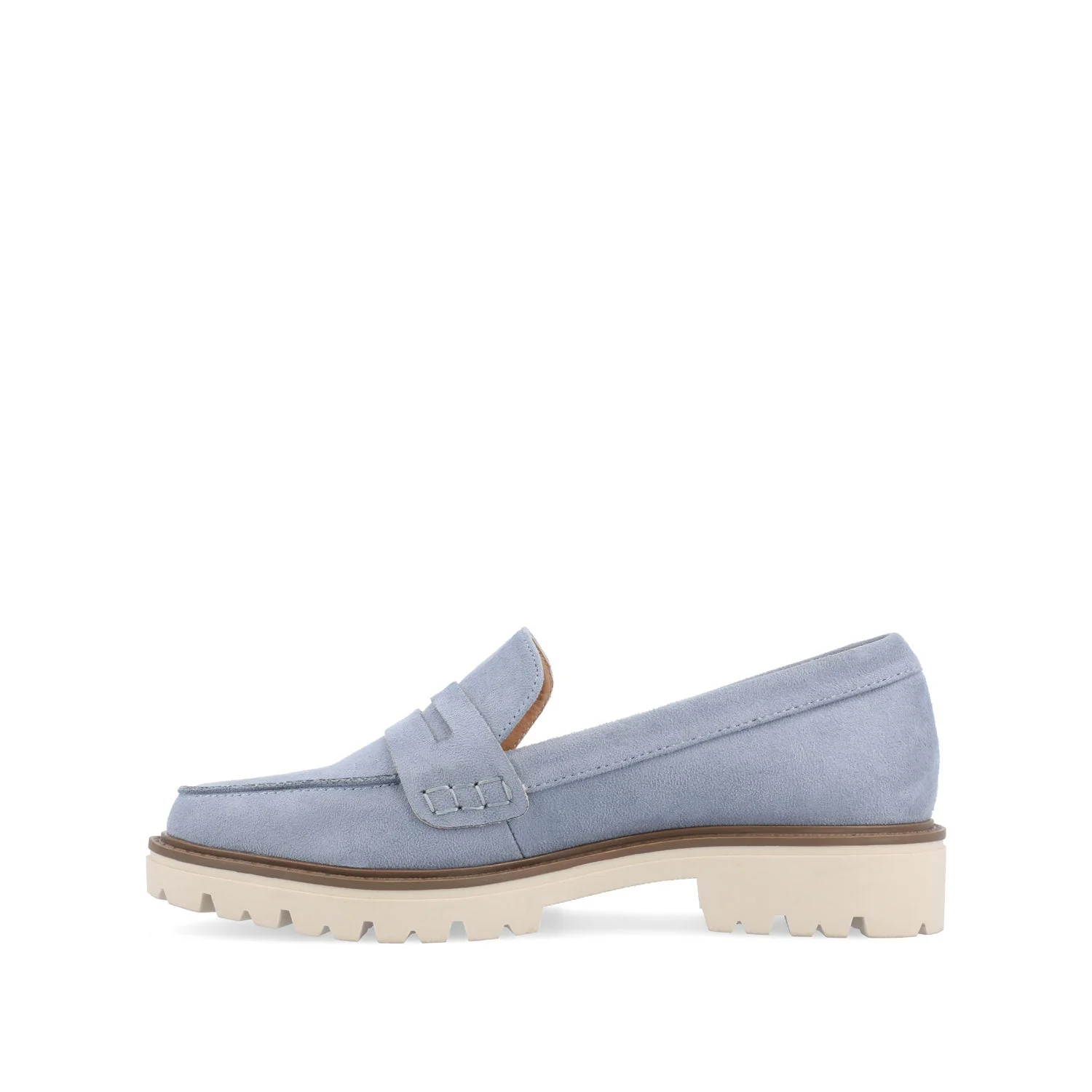 KENLY FAUX SUEDE LOAFER FLATS IN WIDE - Light Blue Faux Suede - Image 4