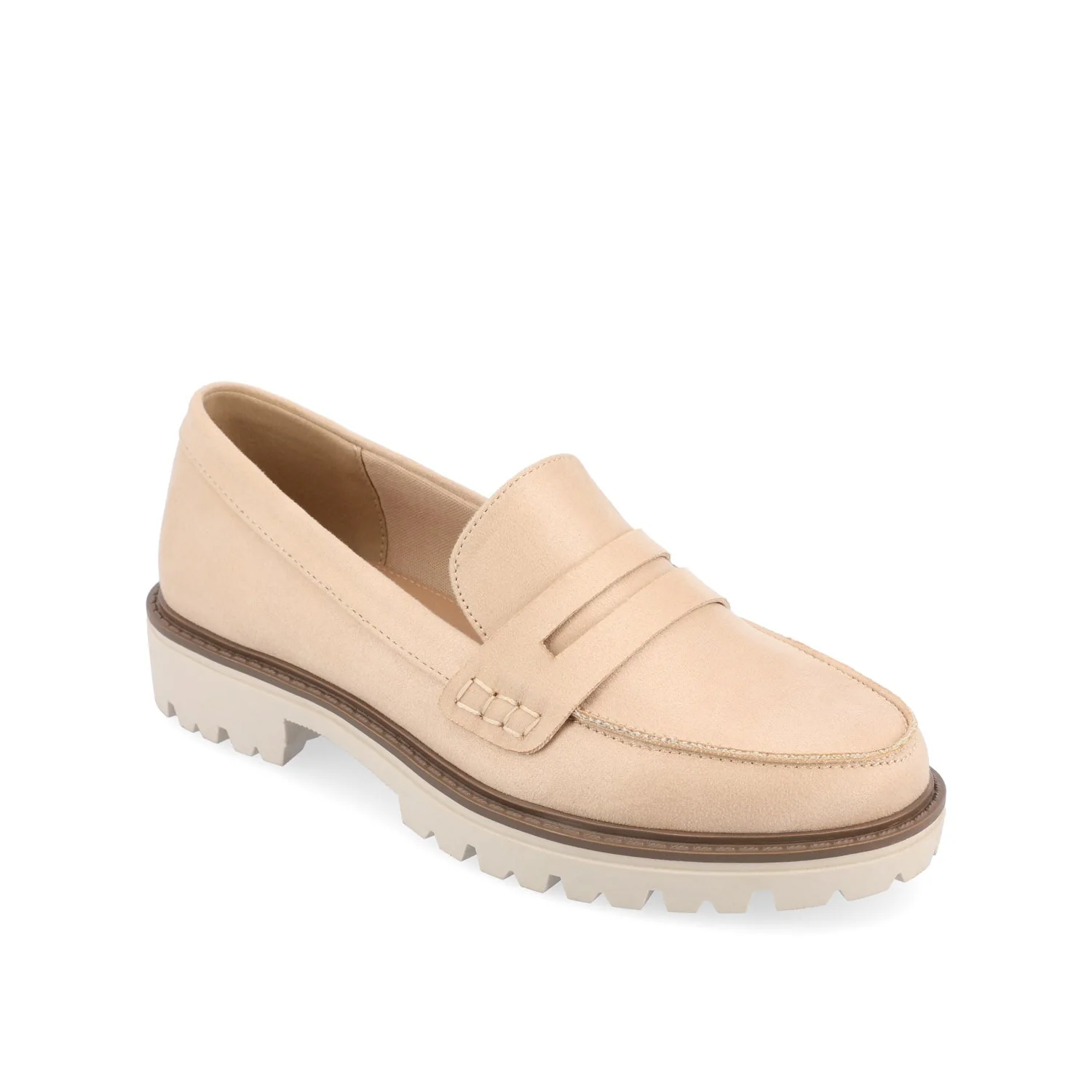 KENLY FAUX SUEDE LOAFER FLATS IN WIDE - Stone Faux Suede - Image 3