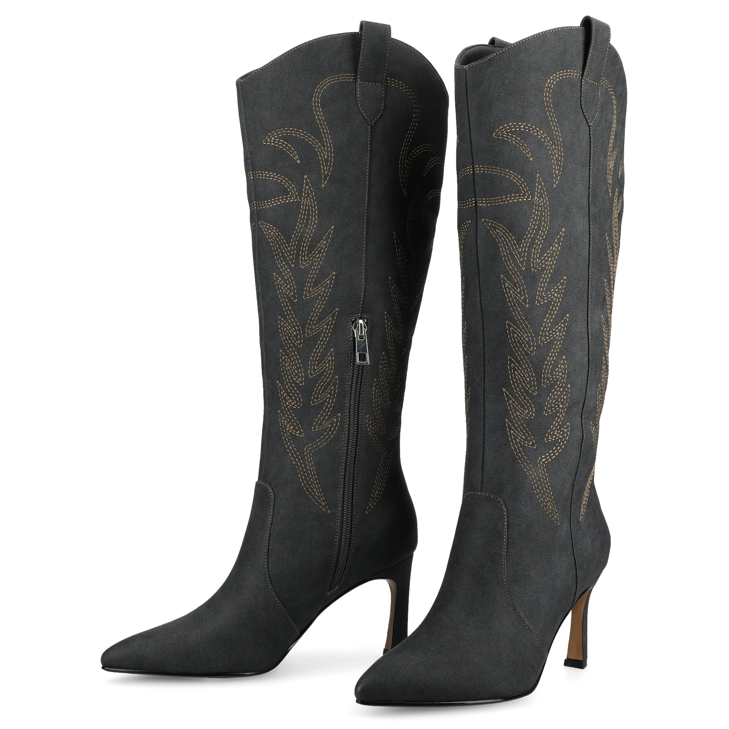 LARAMIE KNEE HIGH WESTERN BOOTS - Charcoal - Image 2