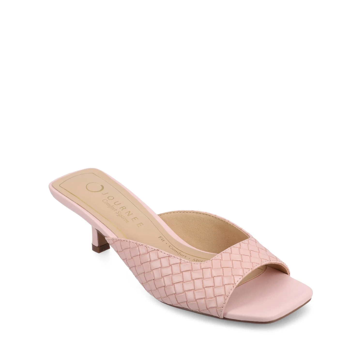 LARNA VEGAN LEATHER PEEP TOE KITTEN HEELS IN WIDE - Pink Woven - Image 2