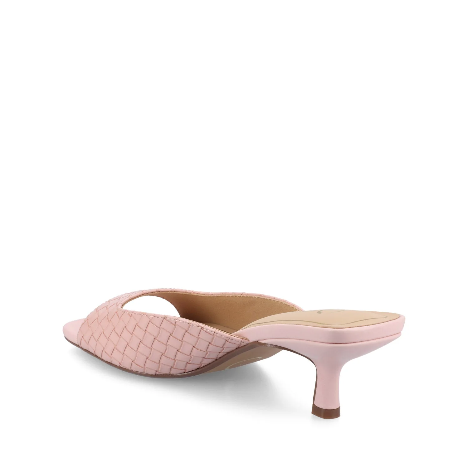 LARNA VEGAN LEATHER PEEP TOE KITTEN HEELS - Pink Woven - Image 3