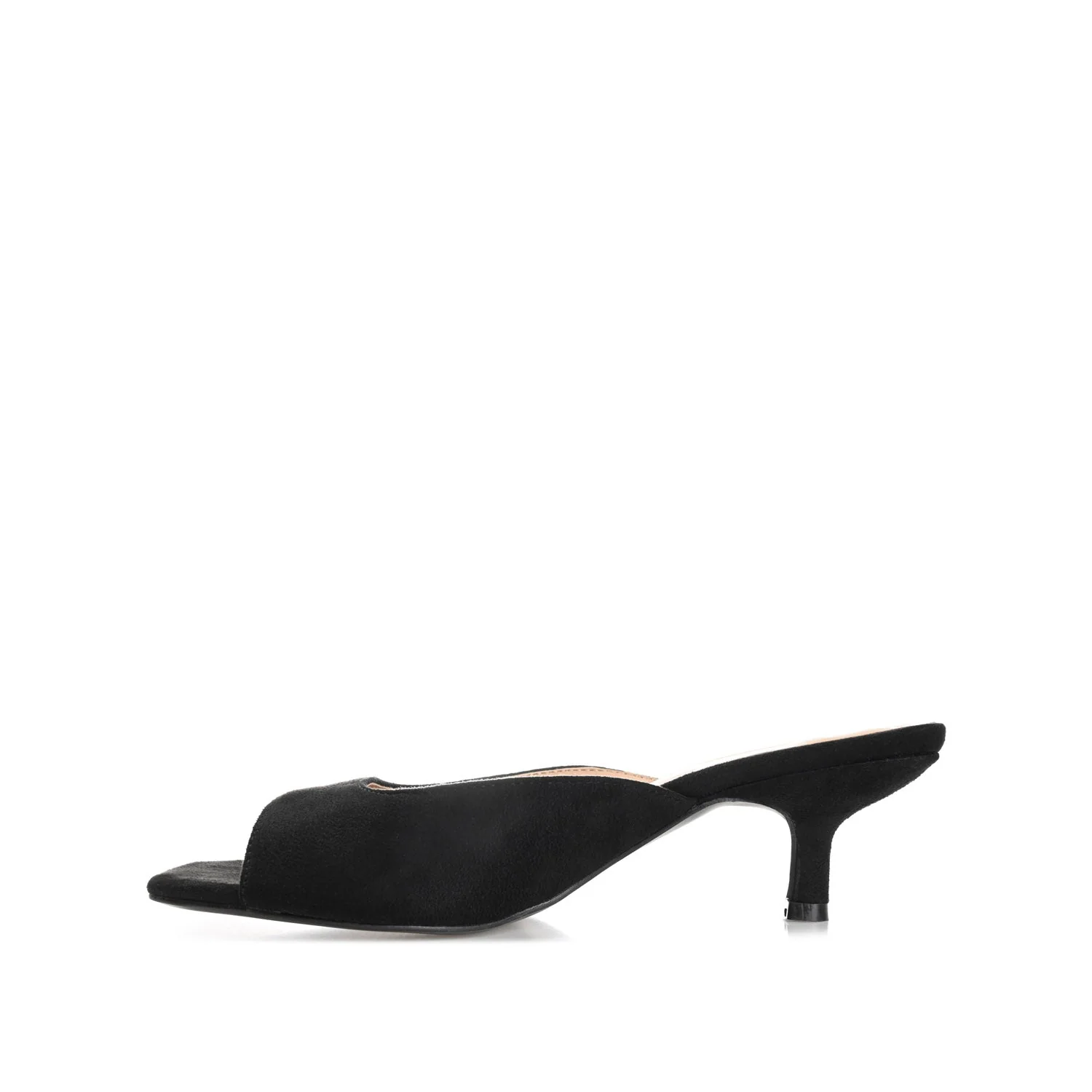LARNA FAUX SUEDE PEEP TOE KITTEN HEELS IN WIDE - Black - Image 3