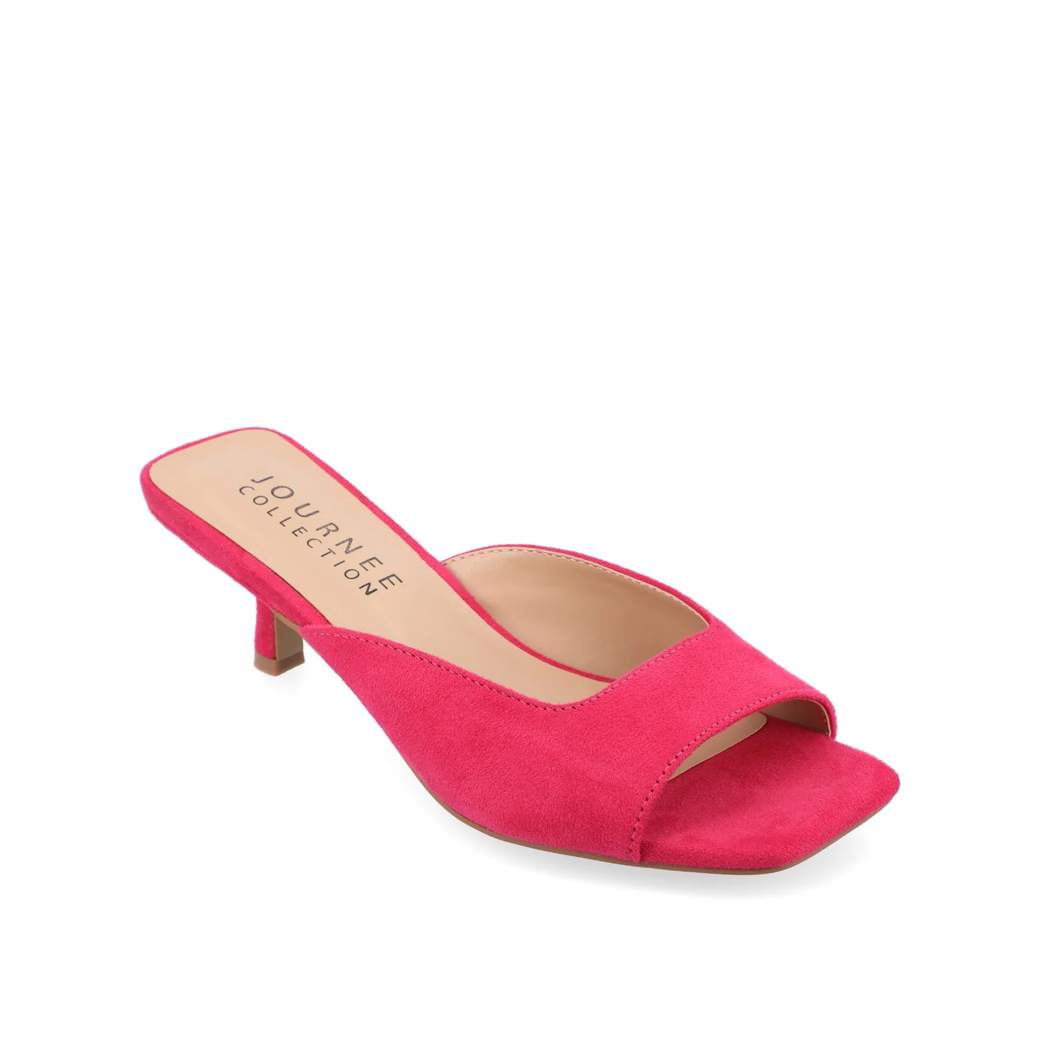 LARNA FAUX SUEDE PEEP TOE KITTEN HEELS IN WIDE - Fuchsia - Image 2