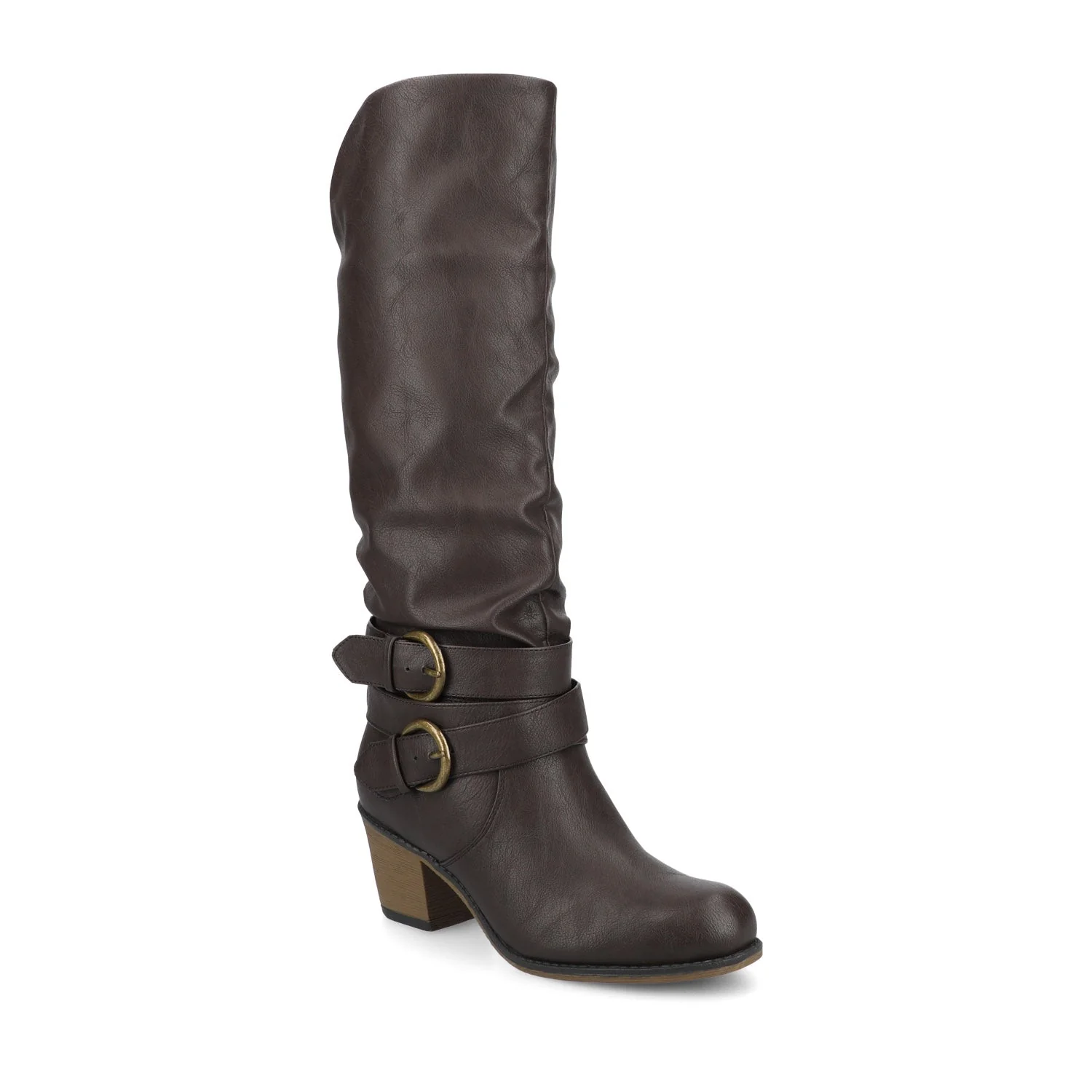 LATE KNEE-HIGH BOOTS IN WIDE WIDTH & CALF - Dark-Brown PU - Image 4