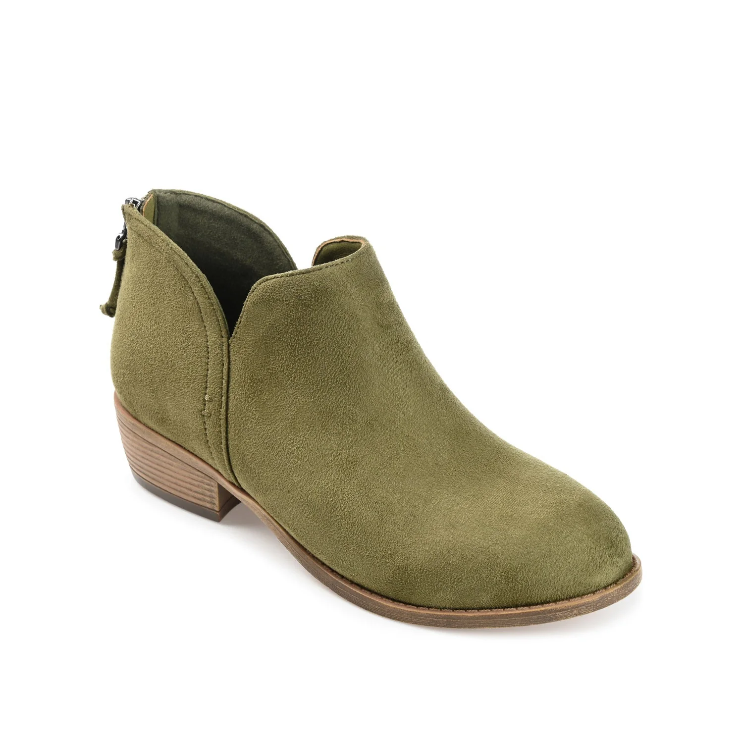 LIVVY FAUX SUEDE ZIP-UP BOOTIES IN WIDE - Olive - Image 2