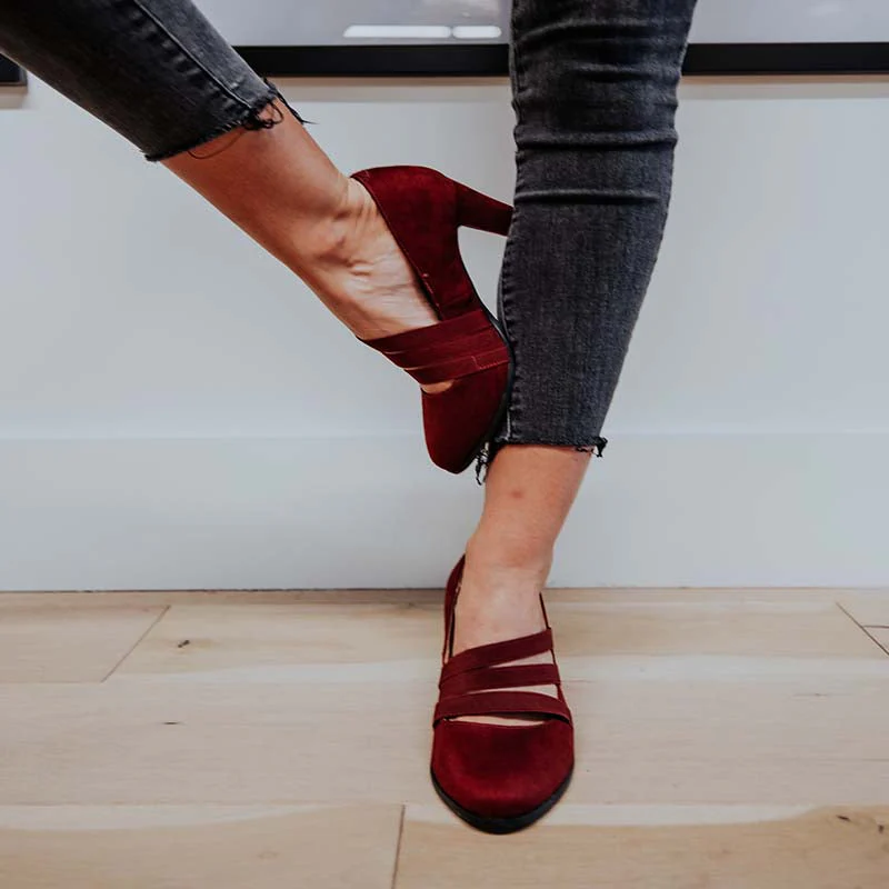 LOREN MARY JANE PUMP HEELS IN FAUX SUEDE - Wine - Image 10