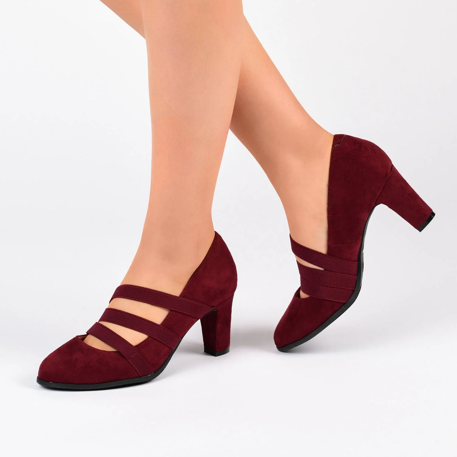 LOREN MARY JANE PUMP HEELS IN FAUX SUEDE - Wine - Image 2