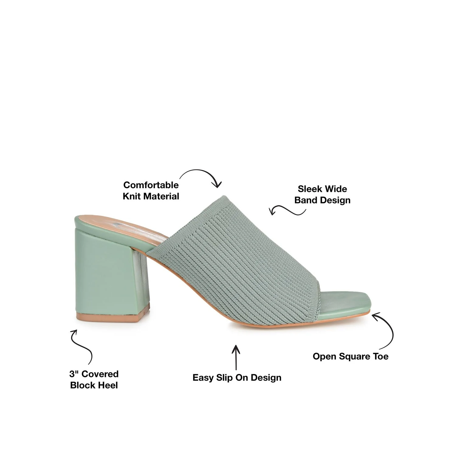 LORENNA MULE BLOCK HEELS IN KNIT FABRIC - Green - Image 9