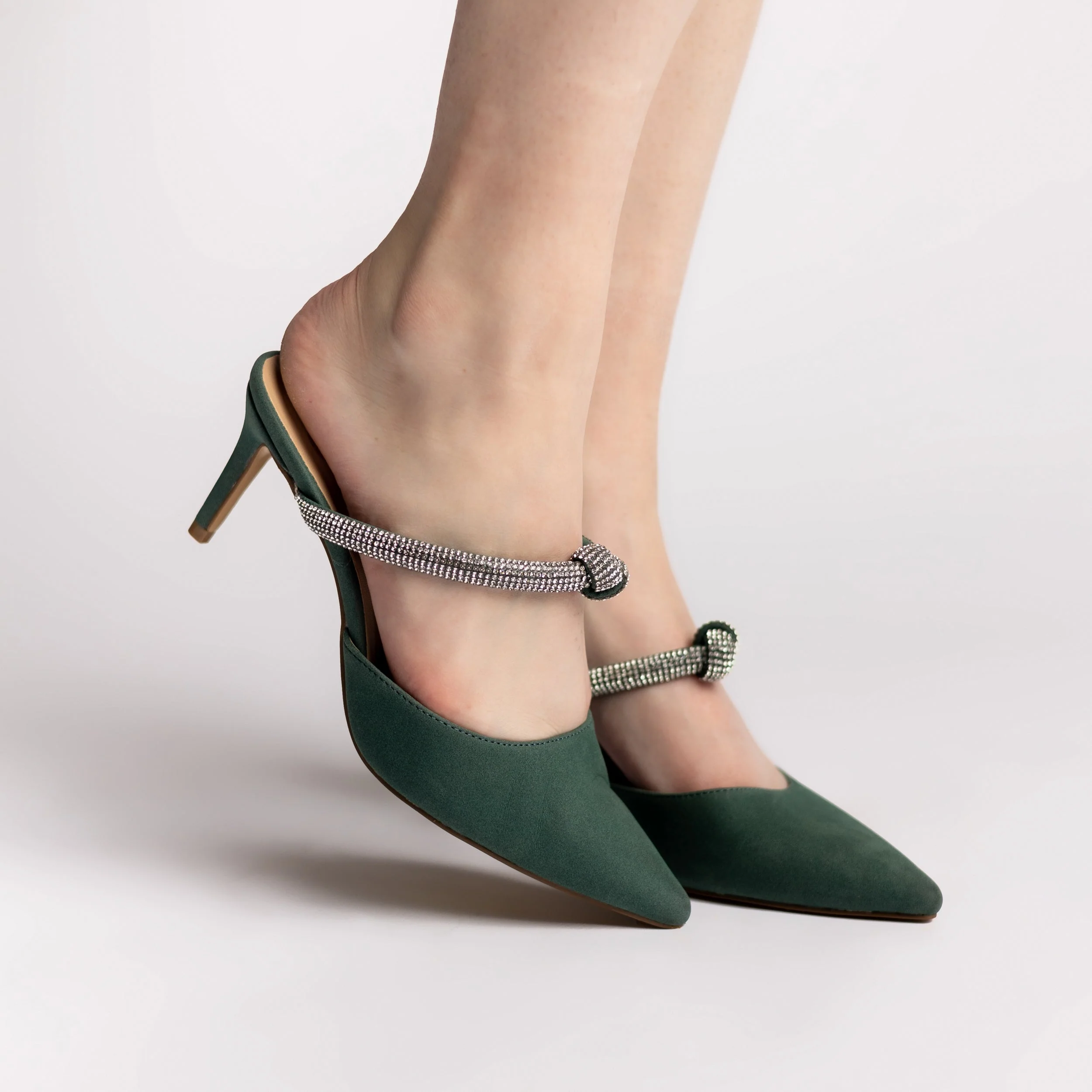 LUNNA MULE STILETTO HEELS IN FAUX SUEDE - Green - Image 2