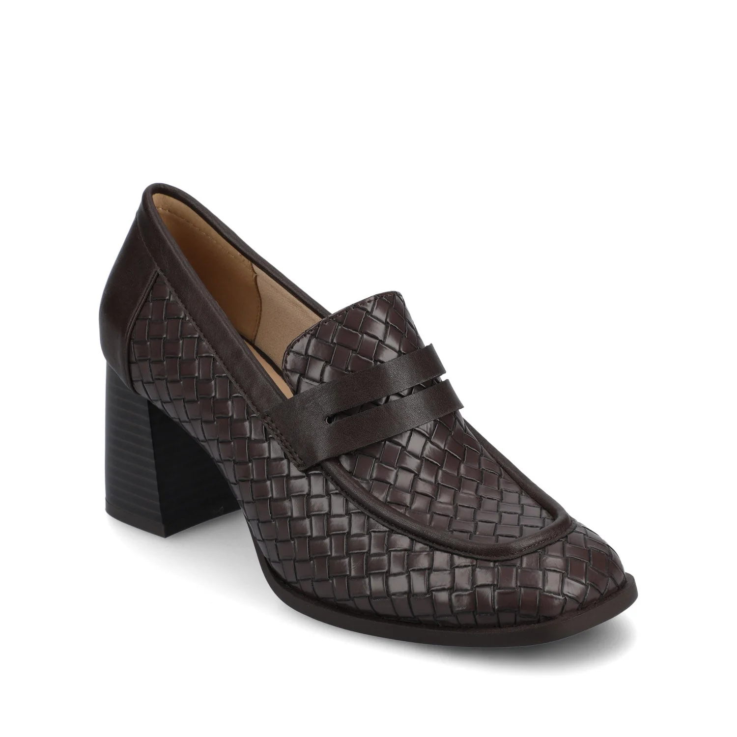 MALLEAH BLOCK HEEL LOAFERS - Chocolate Woven - Image 4