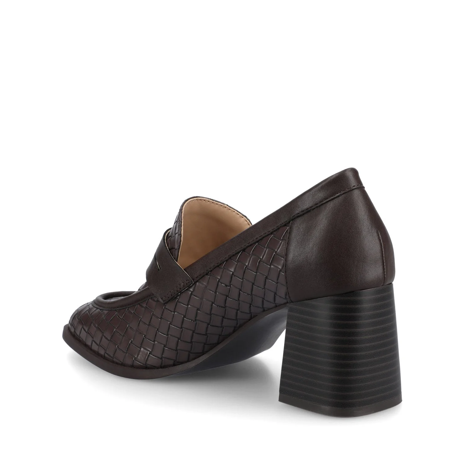 MALLEAH BLOCK HEEL LOAFERS - Chocolate Woven - Image 5