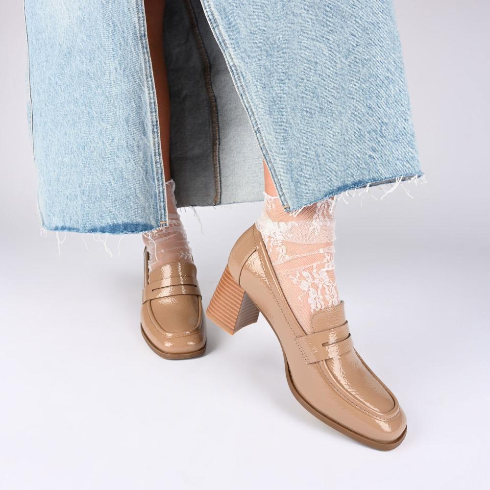 MALLEAH BLOCK HEEL LOAFERS - Patent Taupe - Image 2
