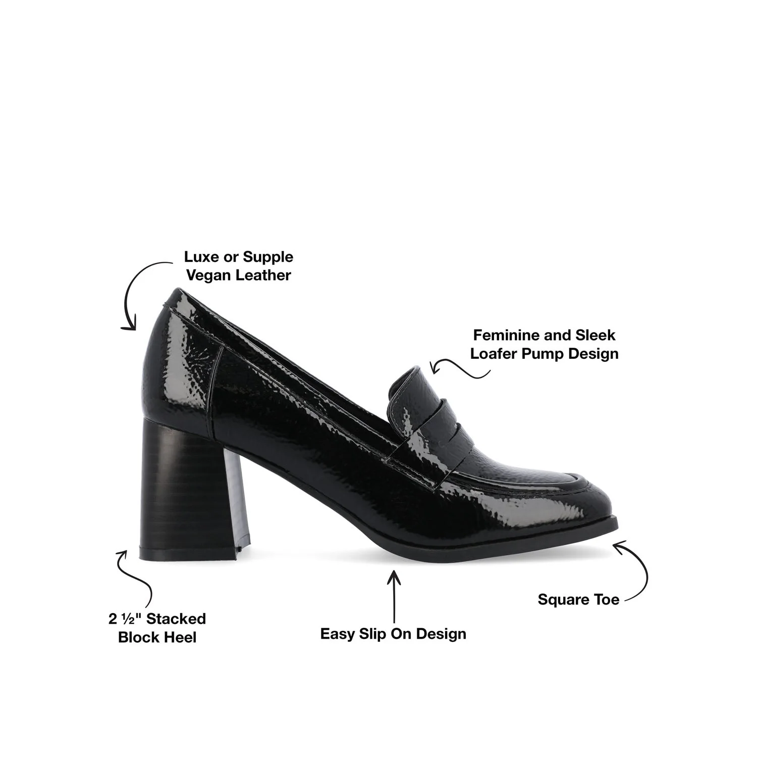 MALLEAH BLOCK HEEL LOAFERS IN WIDE - Patent Black - Image 9