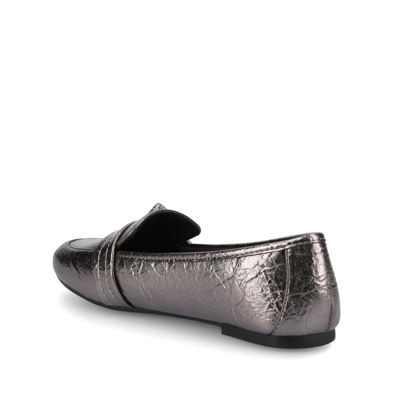 MARCI VEGAN LEATHER LOAFER FLATS IN WIDE - Pewter Crinkle - Image 3