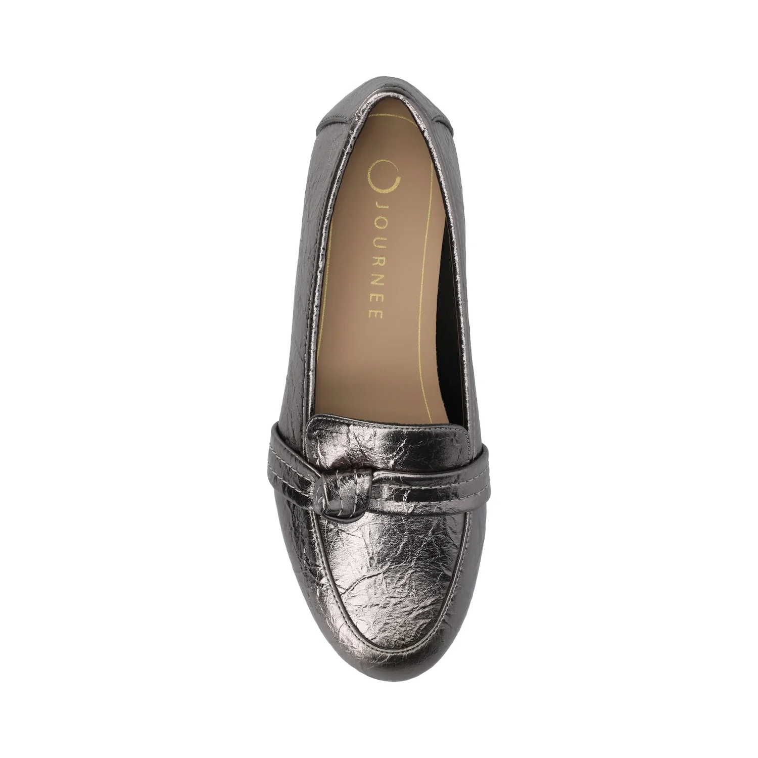 MARCI VEGAN LEATHER LOAFER FLATS IN WIDE - Pewter Crinkle - Image 4