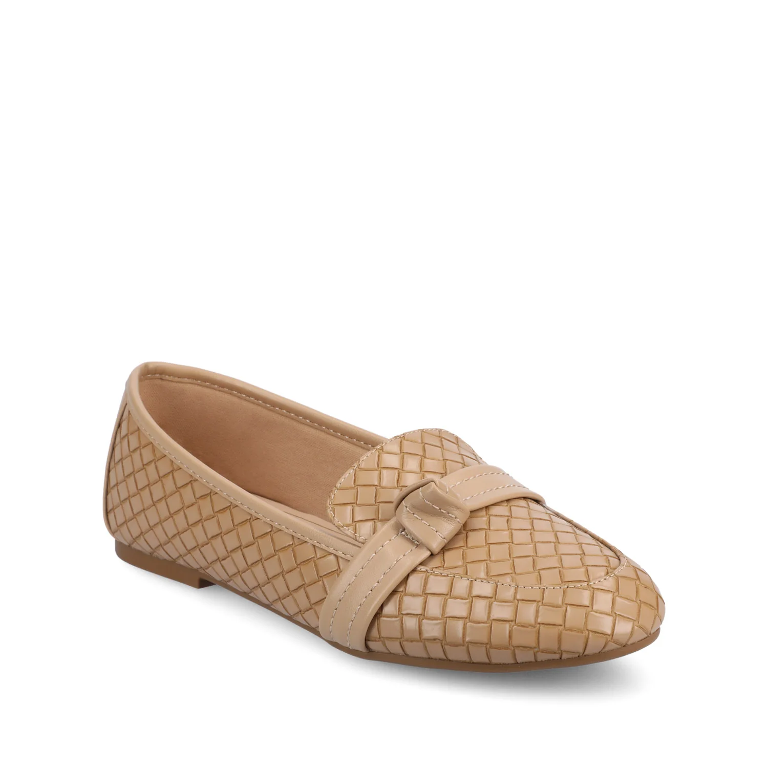 MARCI VEGAN LEATHER LOAFER FLATS IN WIDE - Tan Woven - Image 2