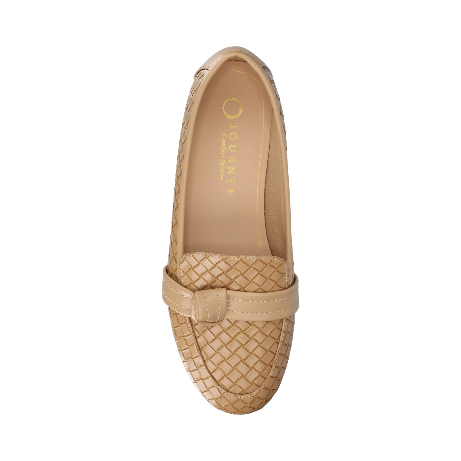 MARCI VEGAN LEATHER LOAFER FLATS IN WIDE - Tan Woven - Image 4