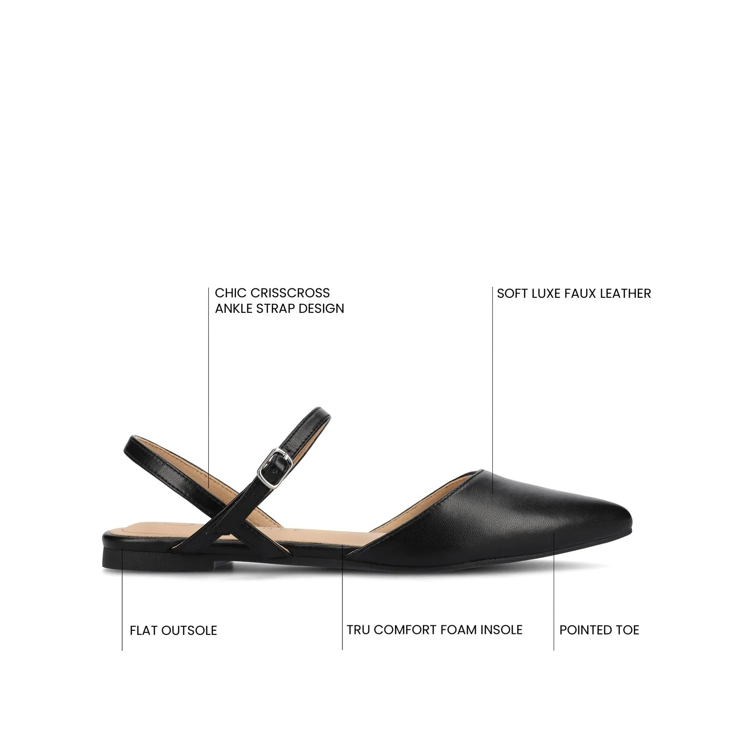 MARTINE SLINGBACK FLATS IN VEGAN LEATHER - Black PU - Image 9