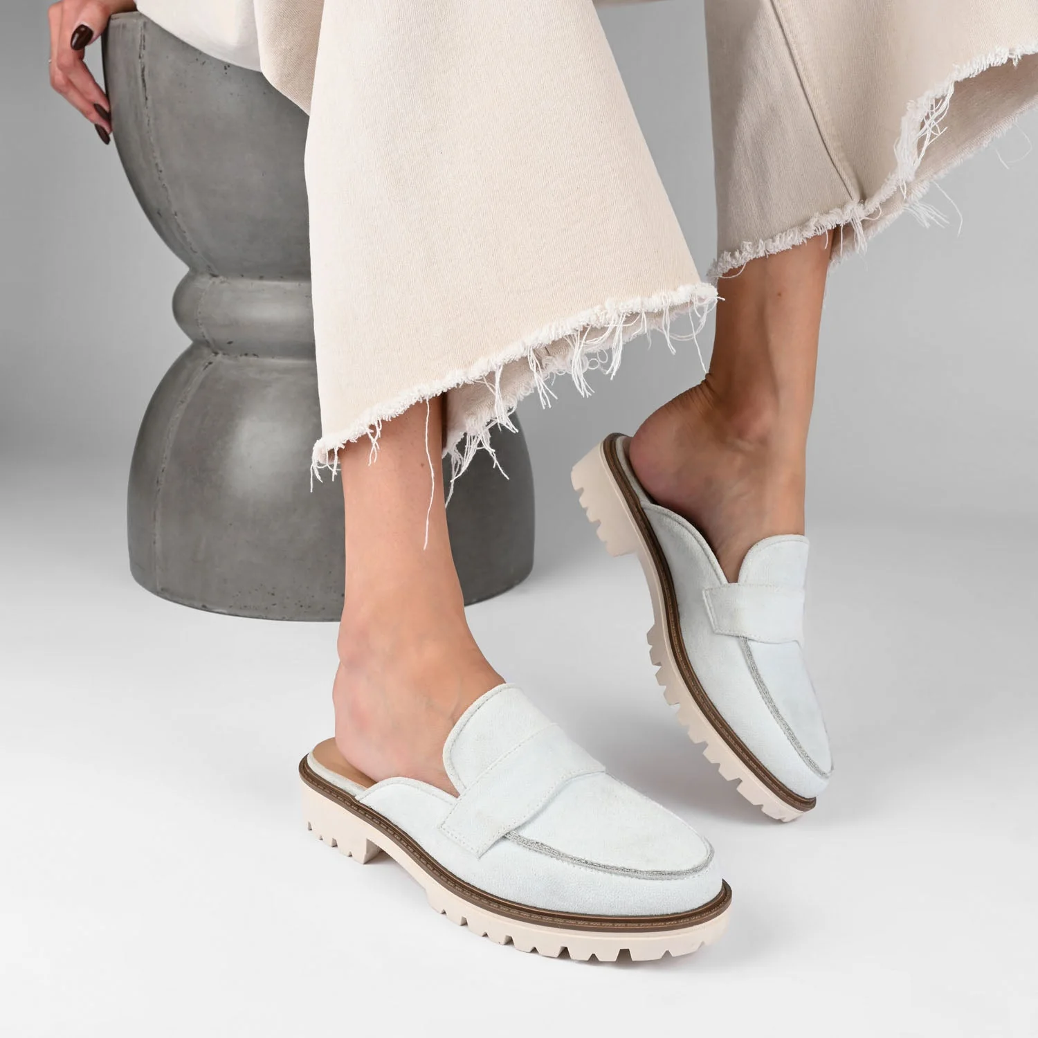 MIYCAH MULED LOAFER FLATS IN FAUX SUEDE - Beige - Image 2