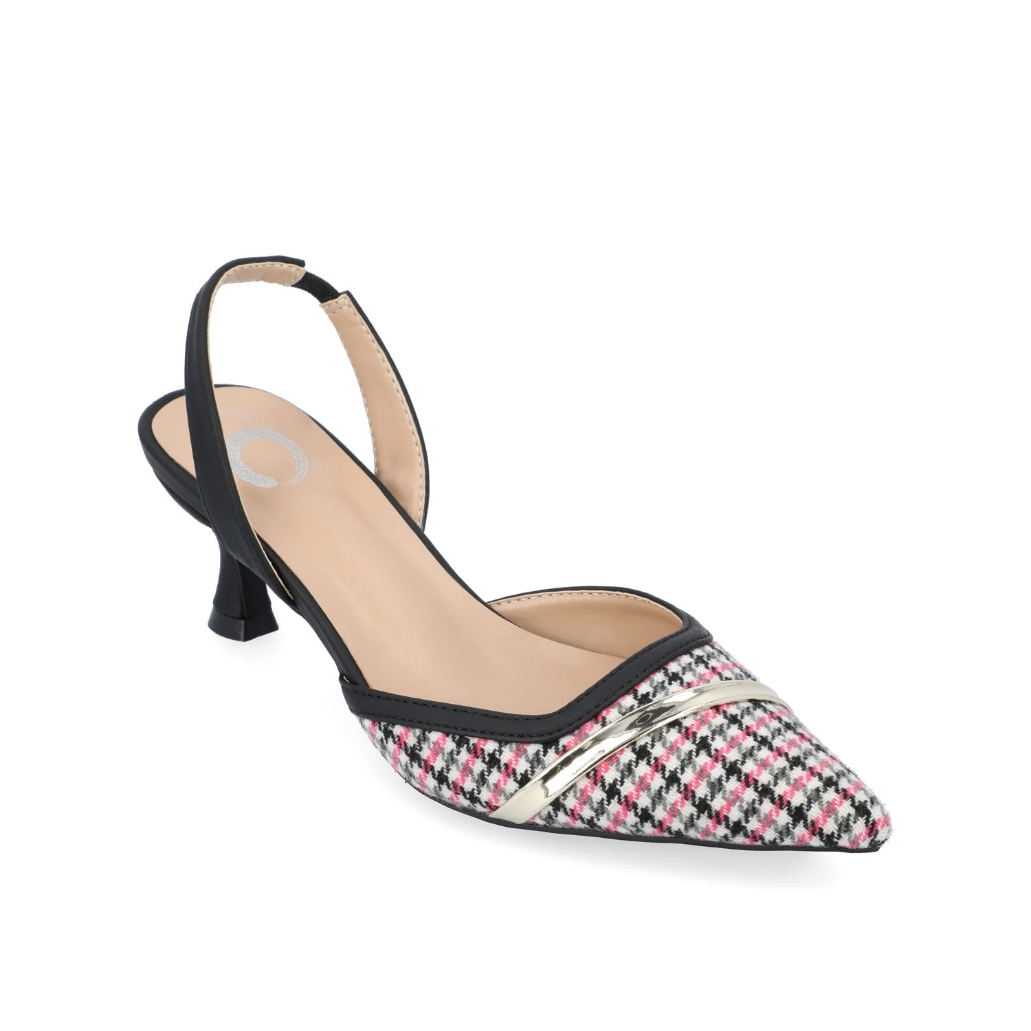 NELLIA SLINGBACK KITTEN HEELS IN TWEED - Black and Pink Houndstooth - Image 2