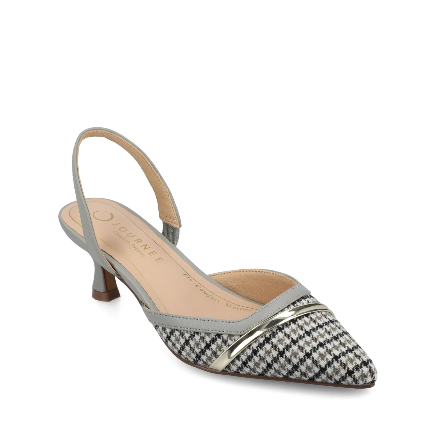 NELLIA SLINGBACK KITTEN HEELS IN TWEED - Grey Houndstooth Tweed - Image 2